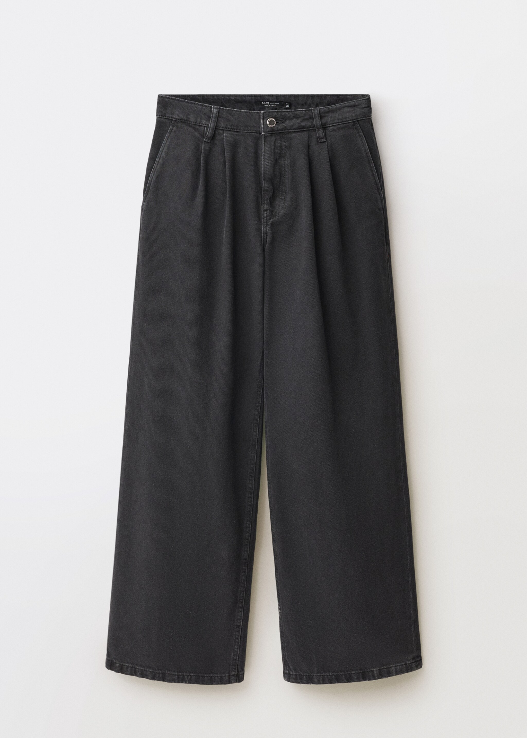 Wide-leg pleated jeans - Article without model, Black denim. Ref: 87080446-00.