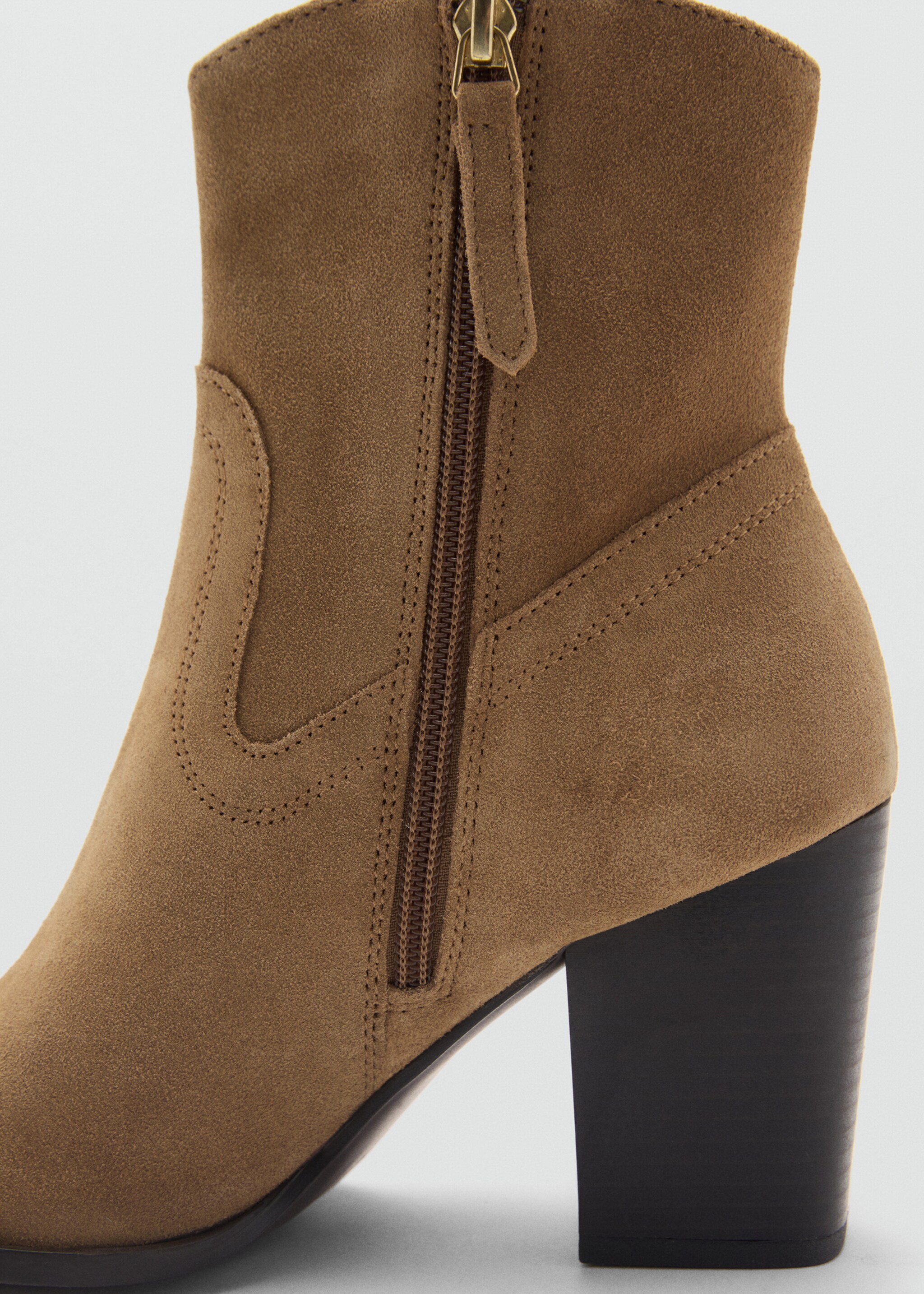 Suede leather ankle boots - Details of the article 1, Tobacco Brown. Ref: 87080449-00.