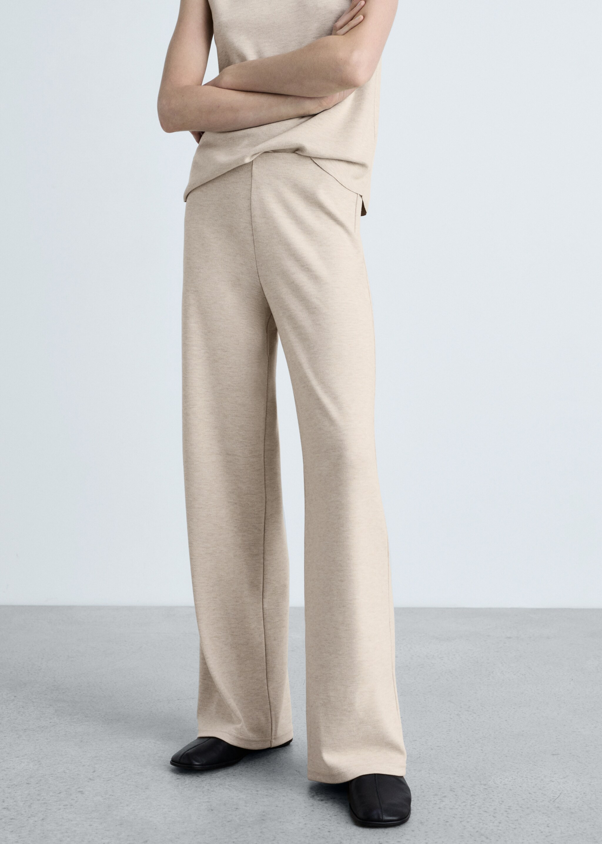Fine-knit wide-leg trousers - Medium plane, Beige. Ref: 87080456-00.
