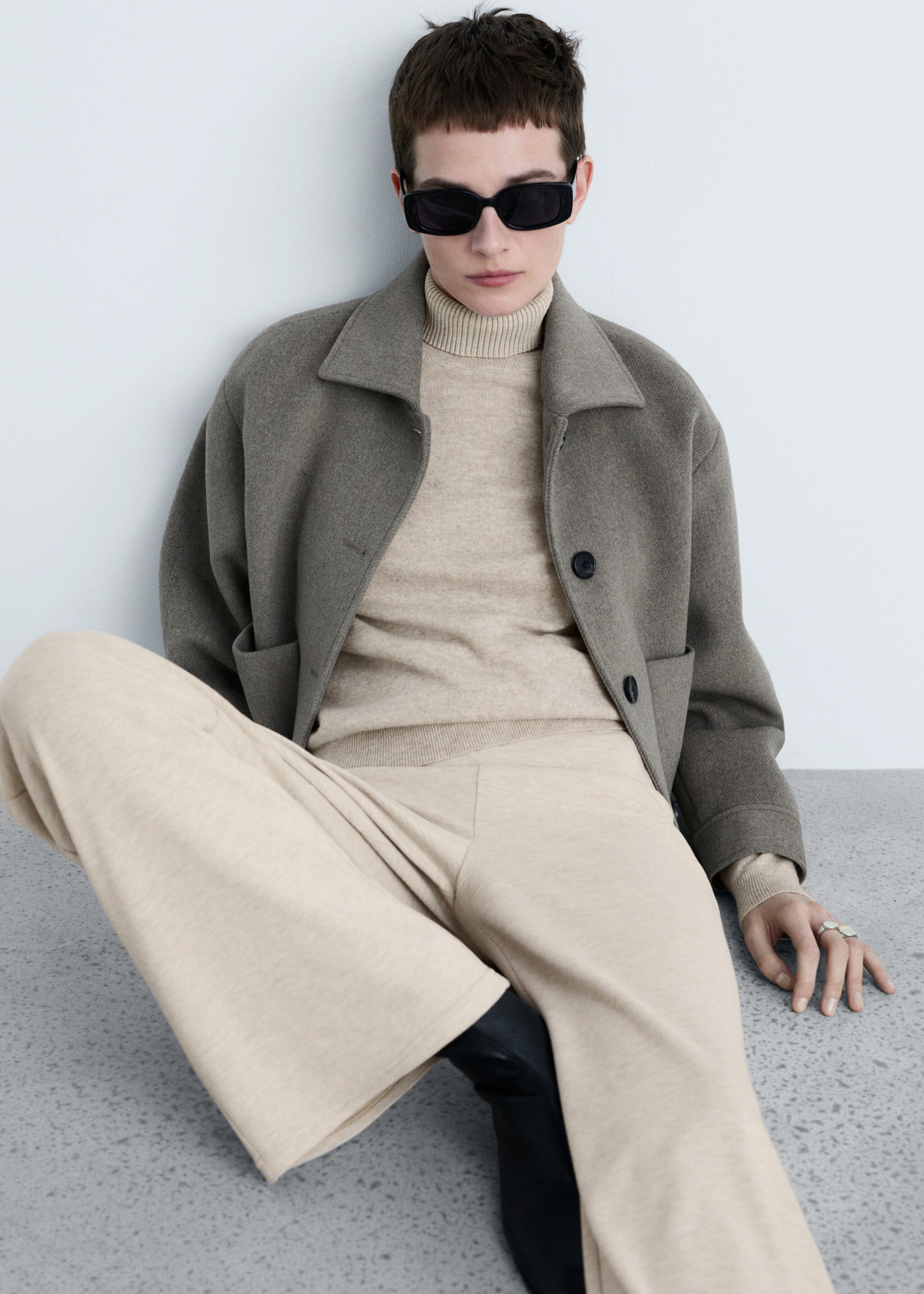 Fine-knit wide-leg trousers - Details of the article 2, Beige. Ref: 87080456-00.