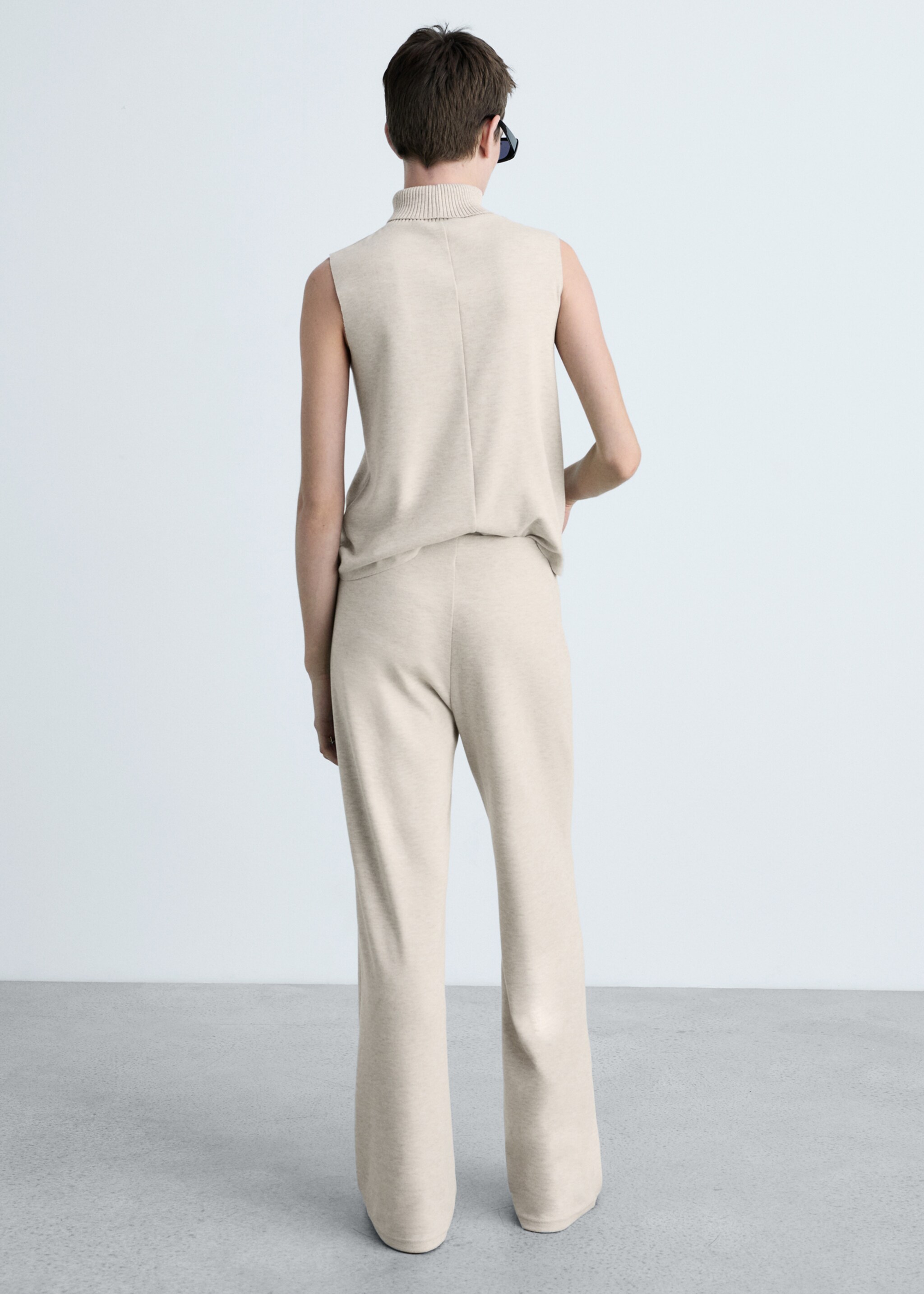Fine-knit wide-leg trousers - Reverse of the article, Beige. Ref: 87080456-00.
