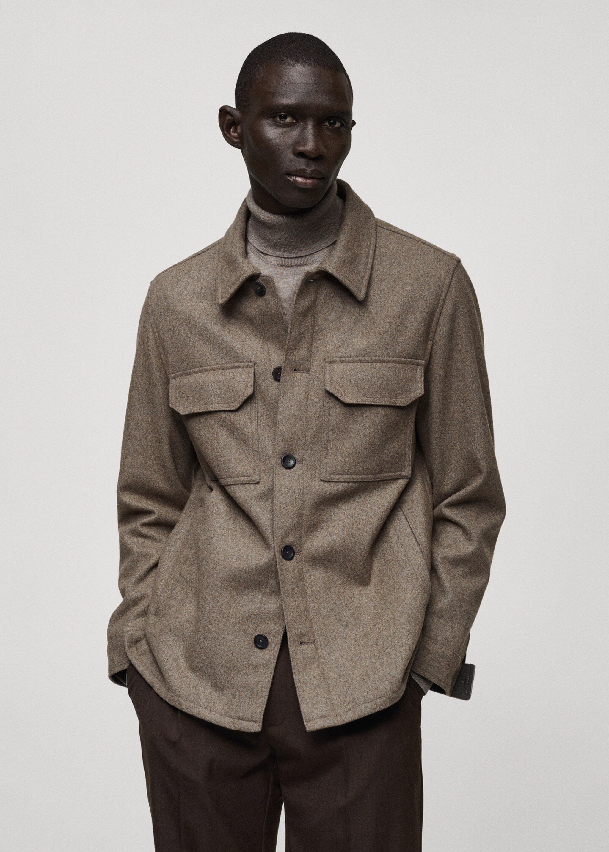 Surchemise laine mélangée flanelle - Plan moyen, Marron moyen. Ref: 87080574-00.