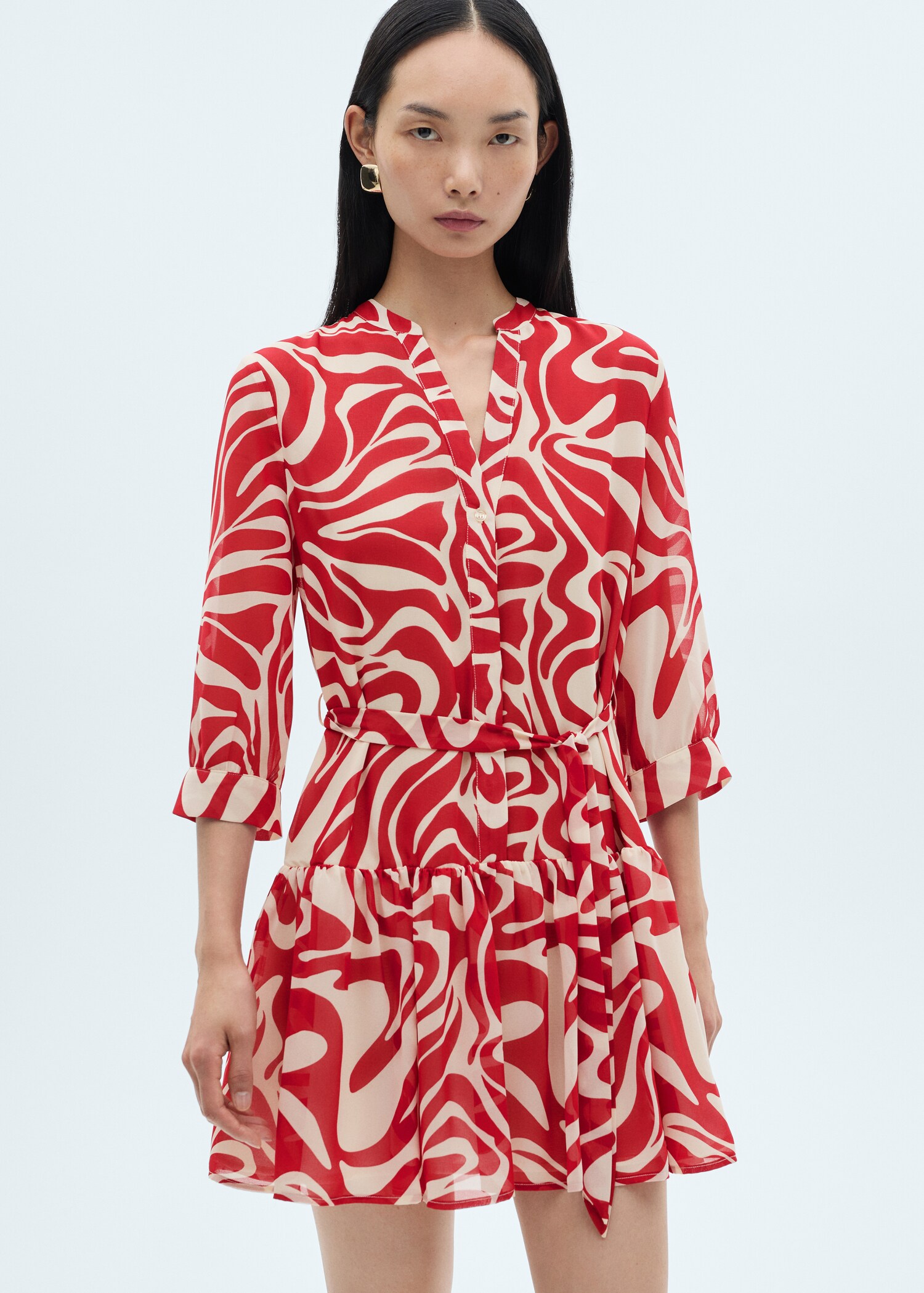 Bedrucktes Rüschenkleid - Mittlere Ansicht