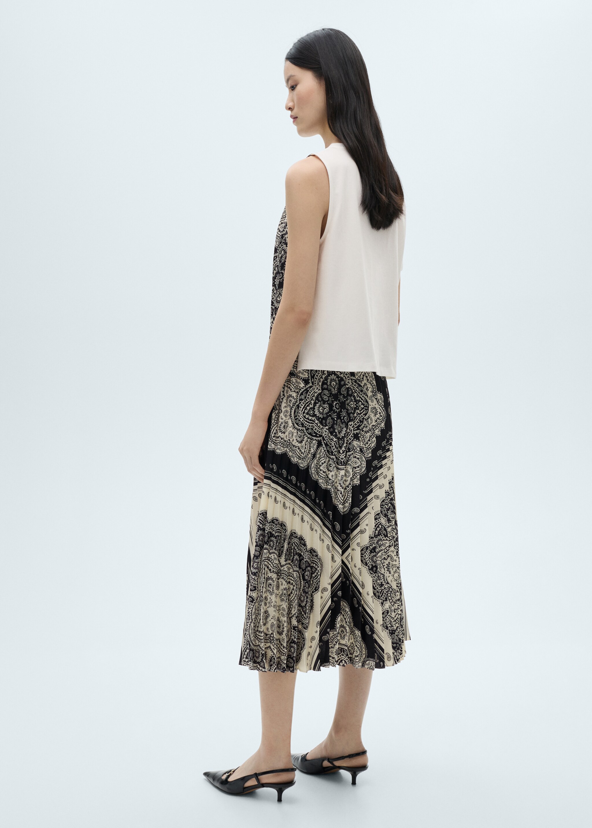 Paisley-print pleated skirt - Reverse of the article, Blue. Ref: 87080579-00.