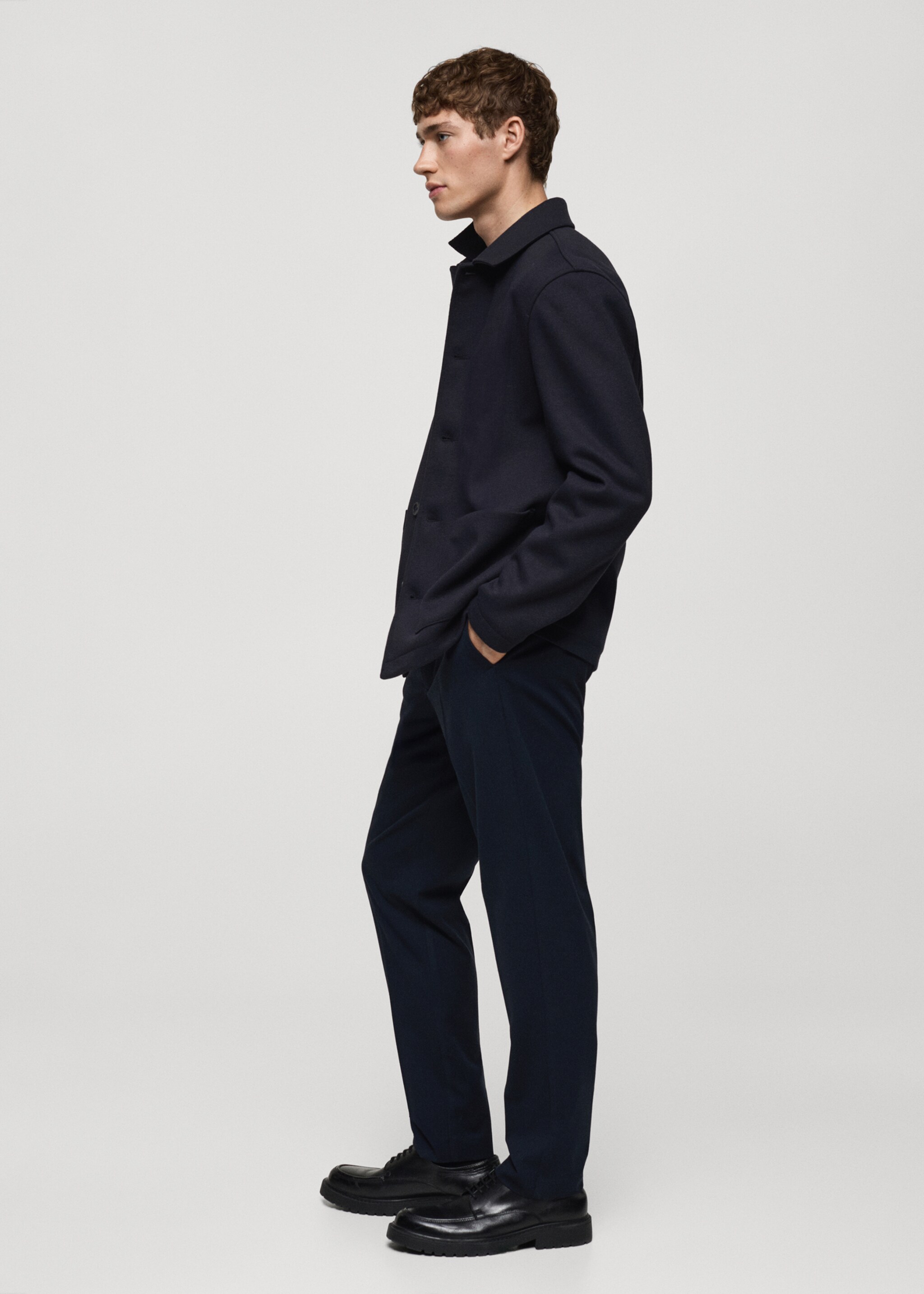 Regular-fit overshirt with pocket - Details of the article 2, Dark Navy. Ref: 87080594-00.
