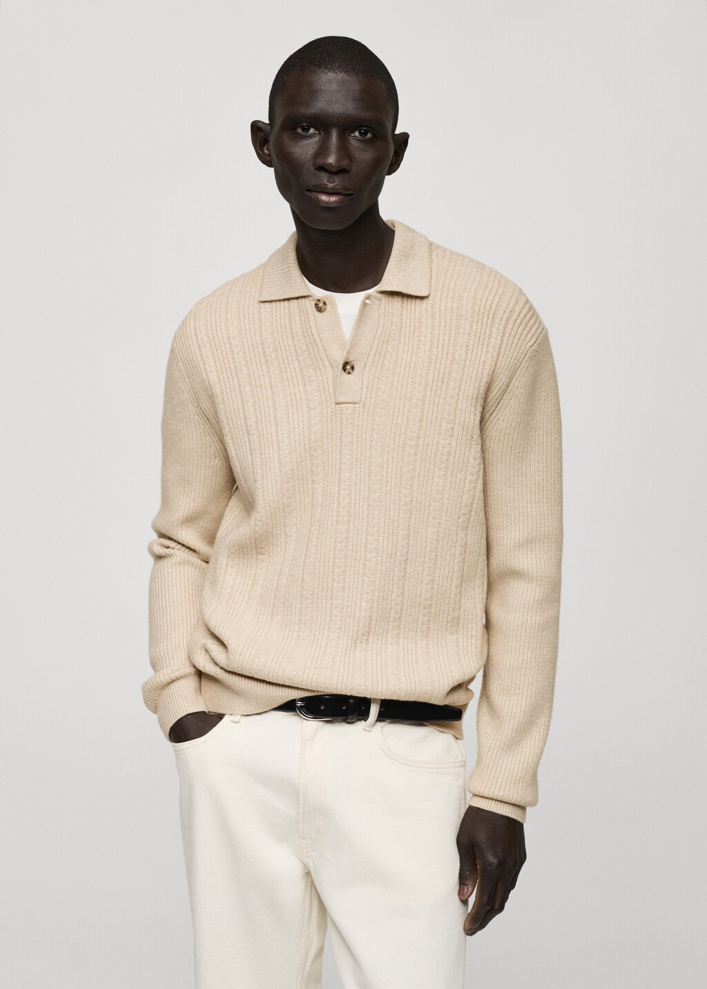 Knitted structured polo sweater - Men | MANGO OUTLET USA