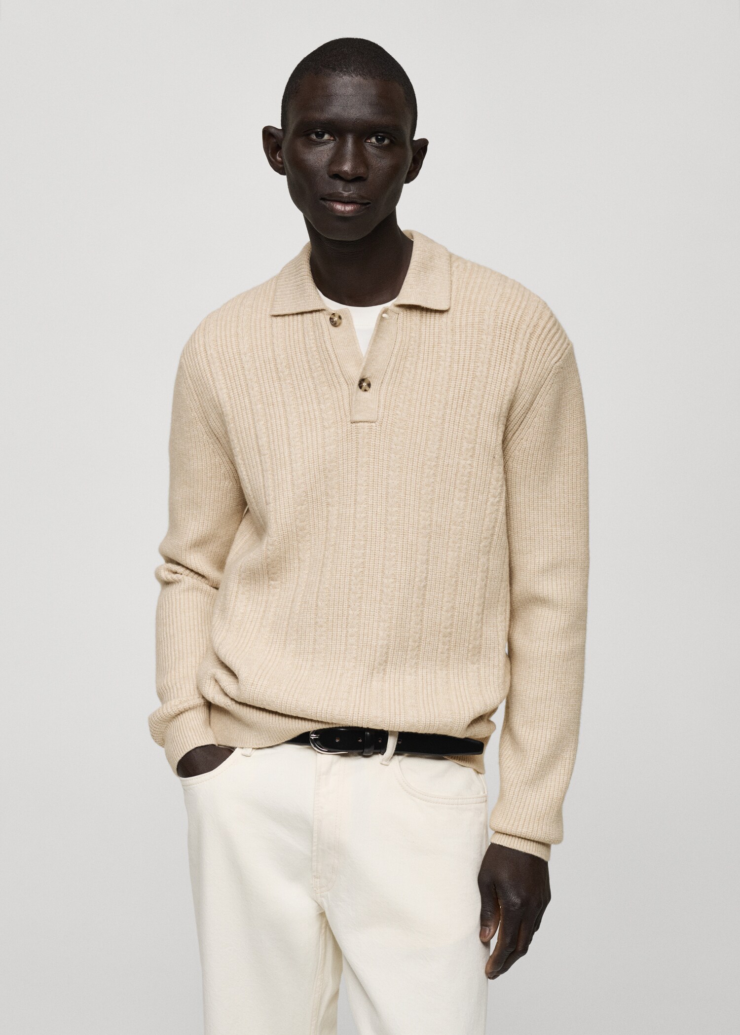 Knitted structured polo sweater - Medium plane