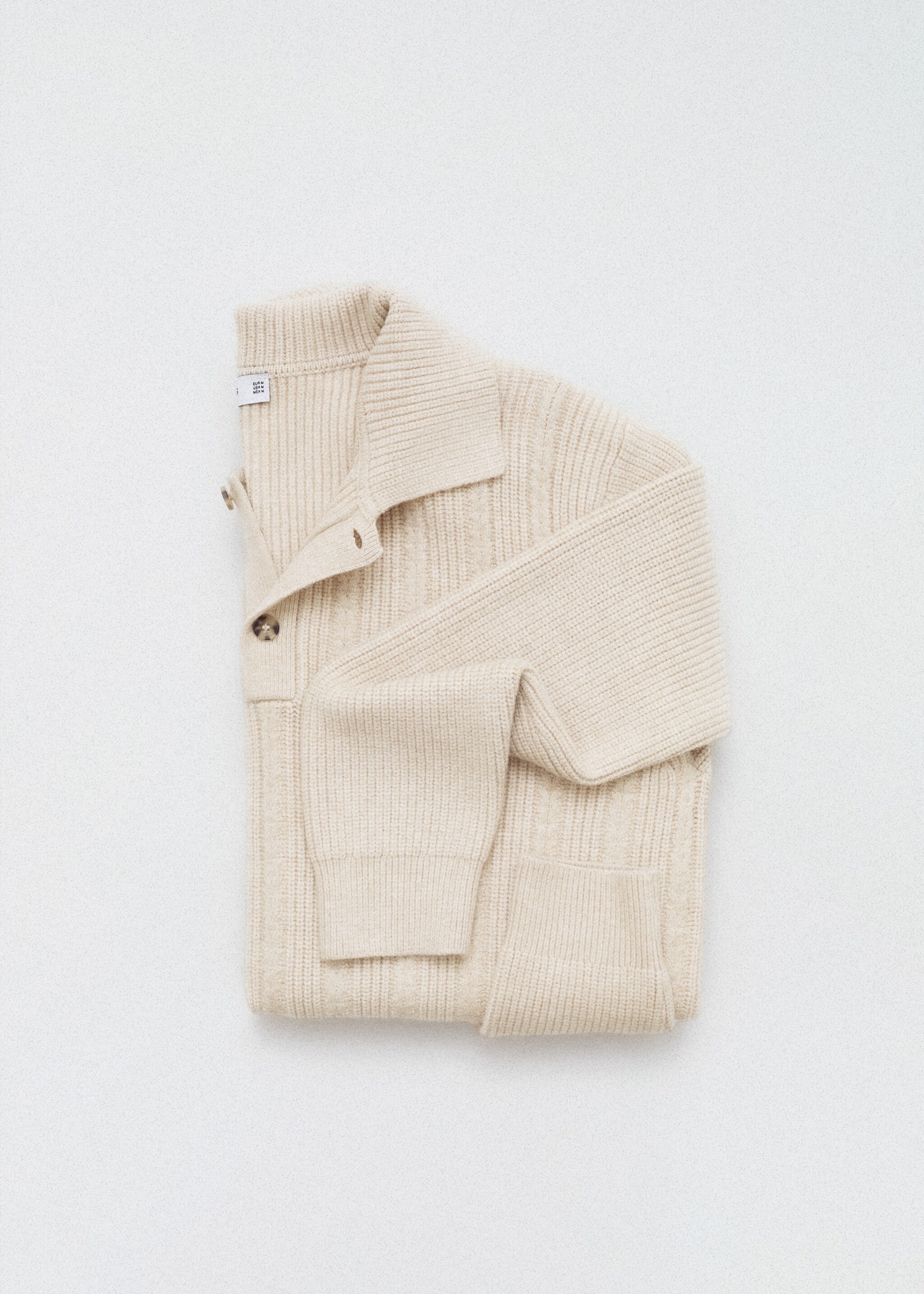 Knitted structured polo sweater - Details of the article 3, Ecru. Ref: 87080599-00.