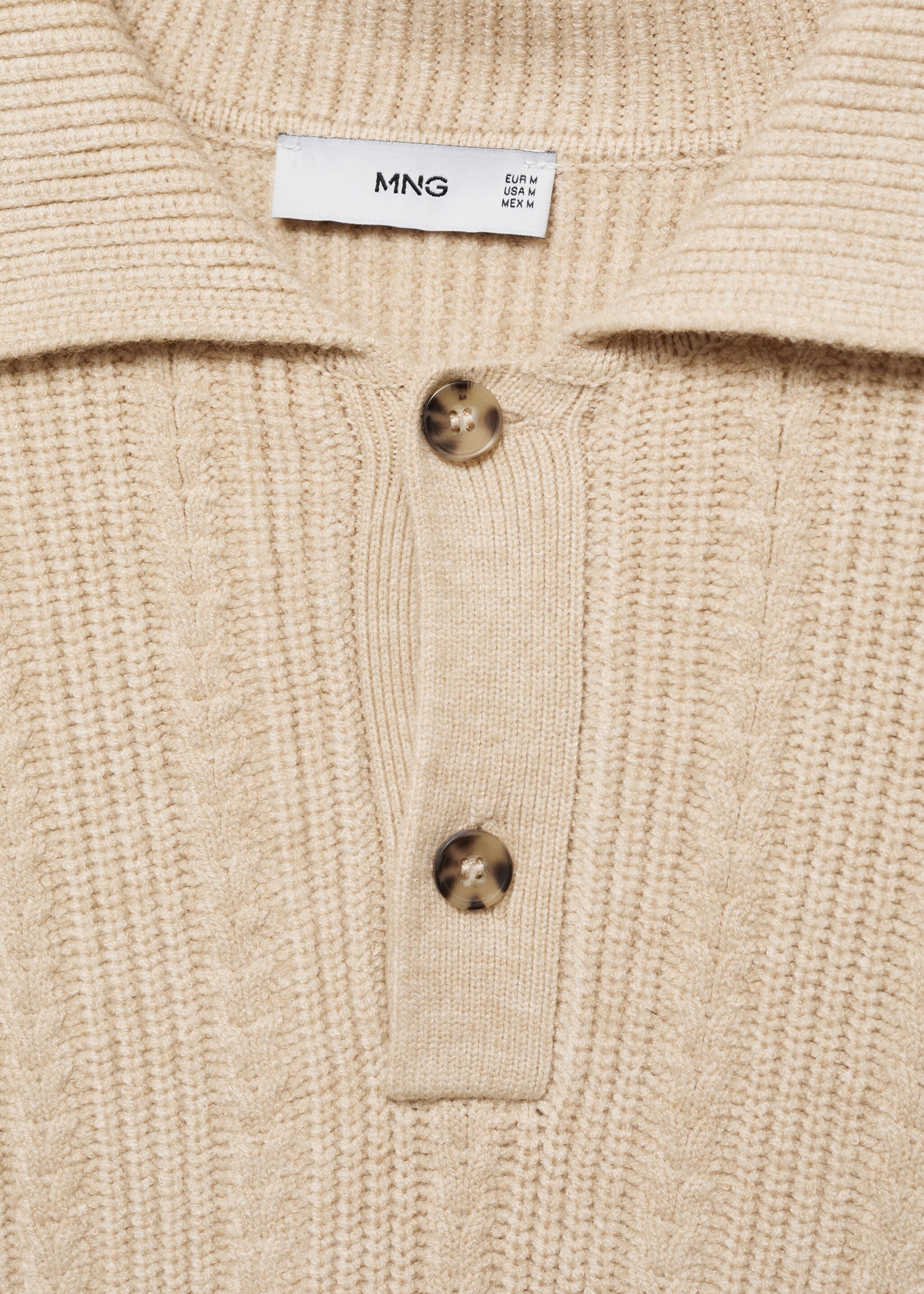 Knitted structured polo sweater - Details of the article 8, Ecru. Ref: 87080599-00.