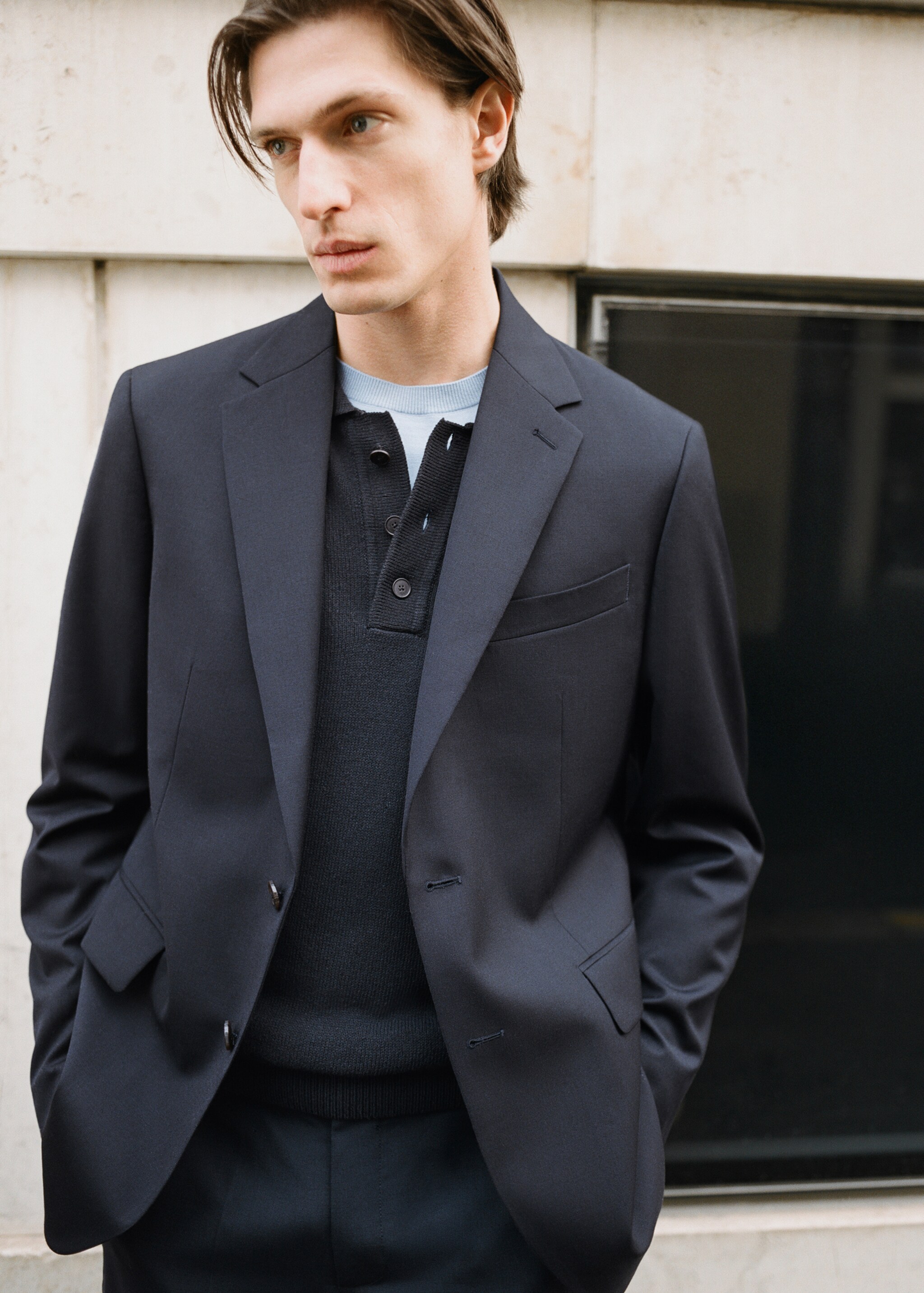 Turin 100% wool suit jacket - Details of the article 3, Dark Navy. Ref: 87080613-00.