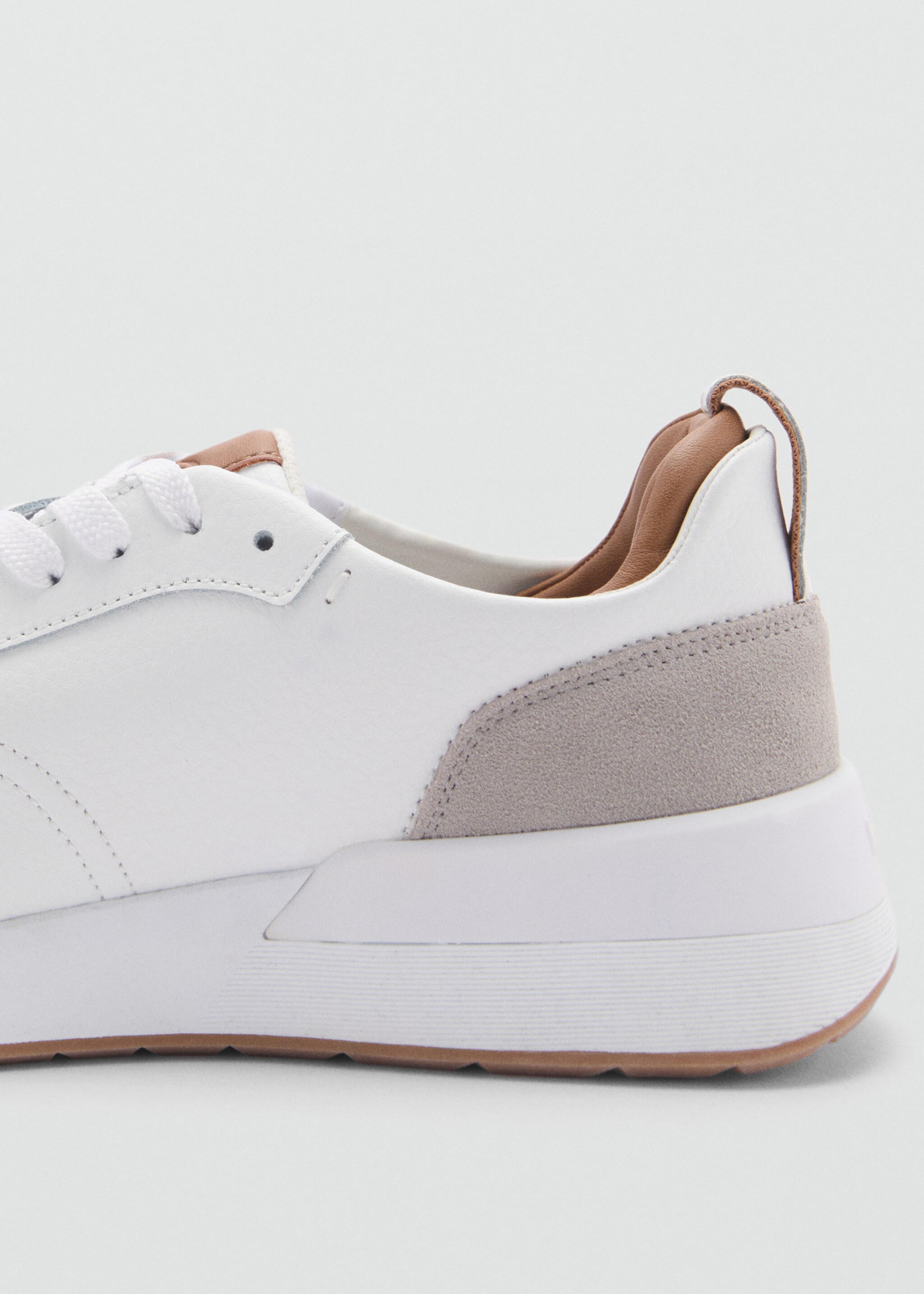 Leather mixed sneakers - Details of the article 2, White. Ref: 87080616-00.