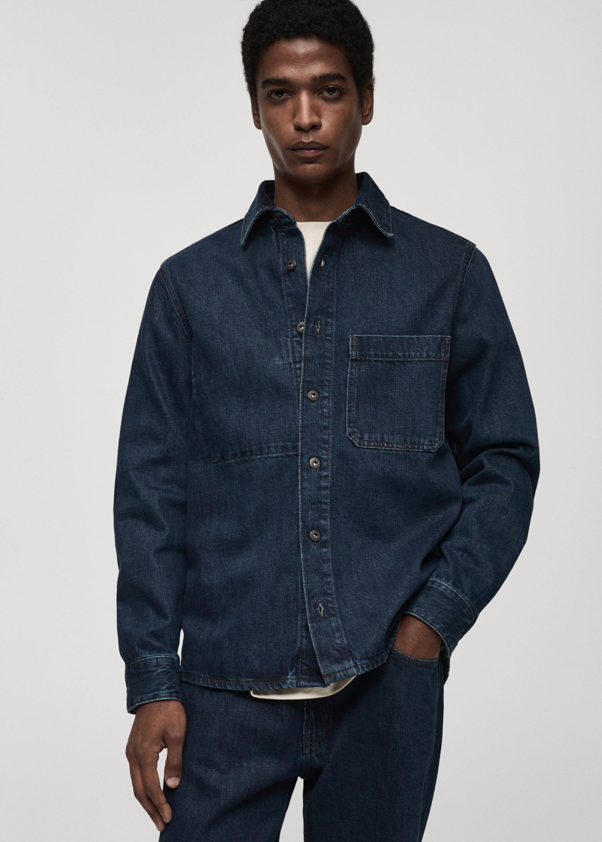 Regular-fit denim overshirt - Medium plane, Open Blue. Ref: 87080618-00.