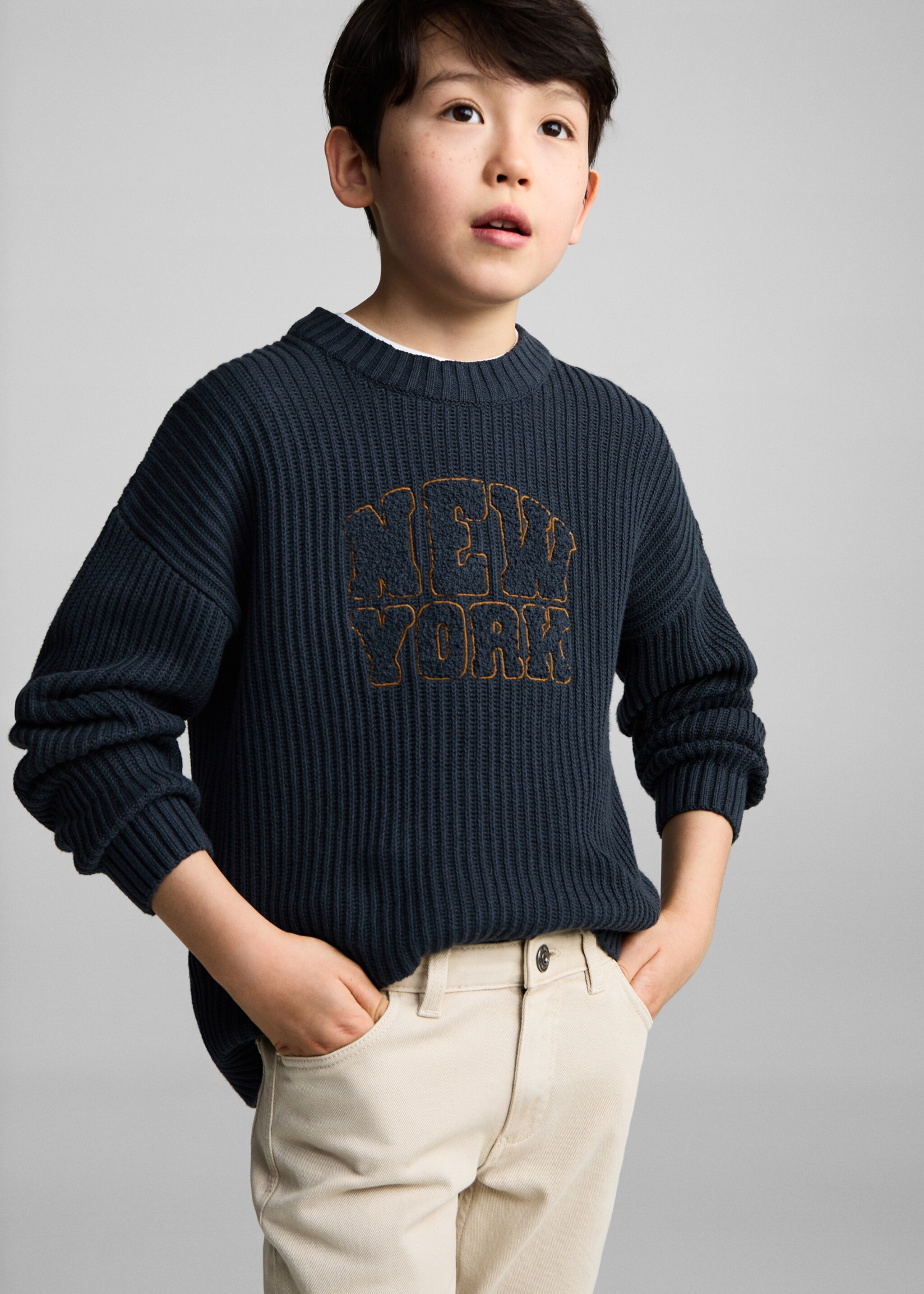 Straight cotton jeans - Details of the article 1, Beige. Ref: 87080622-00.