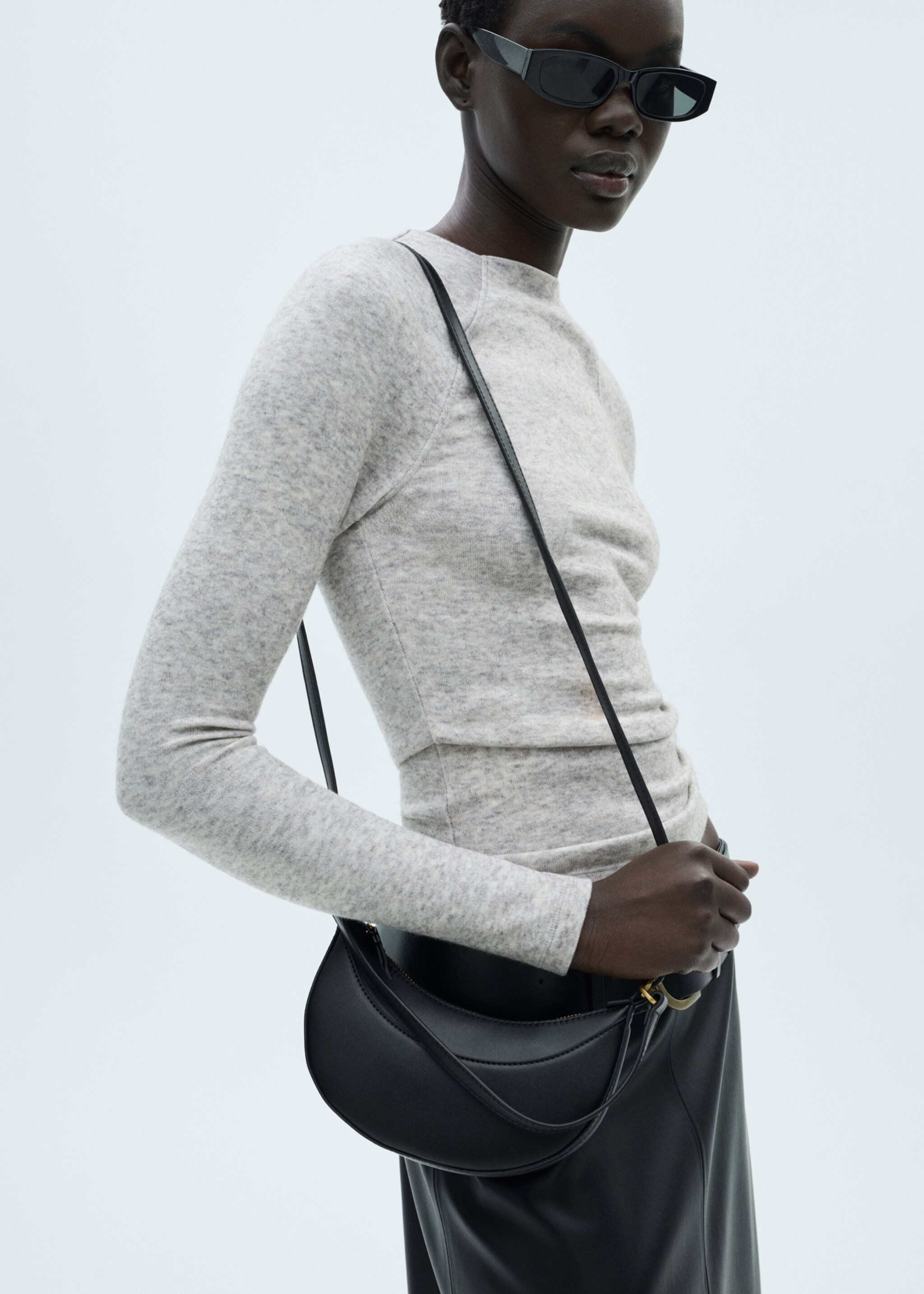 T-Shirt mit Ziernähten - Mittlere Ansicht, Hellgrau meliert. Ref: 87080623-00.