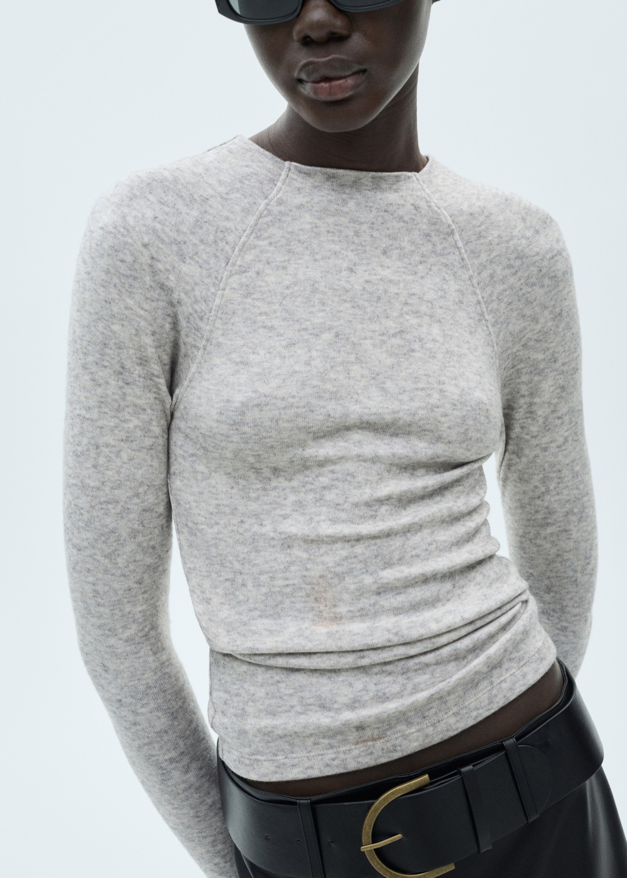 T-Shirt mit Ziernähten - Detail des Artikels 1, Hellgrau meliert. Ref: 87080623-00.