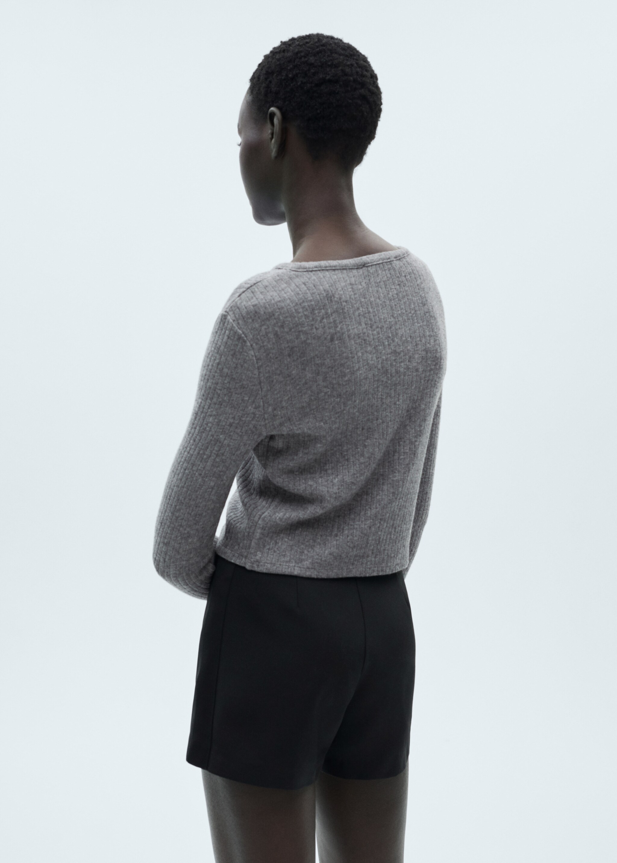 Buttoned ribbed cardigan - Reverse of the article, Grey. Ref: 87080629-00.