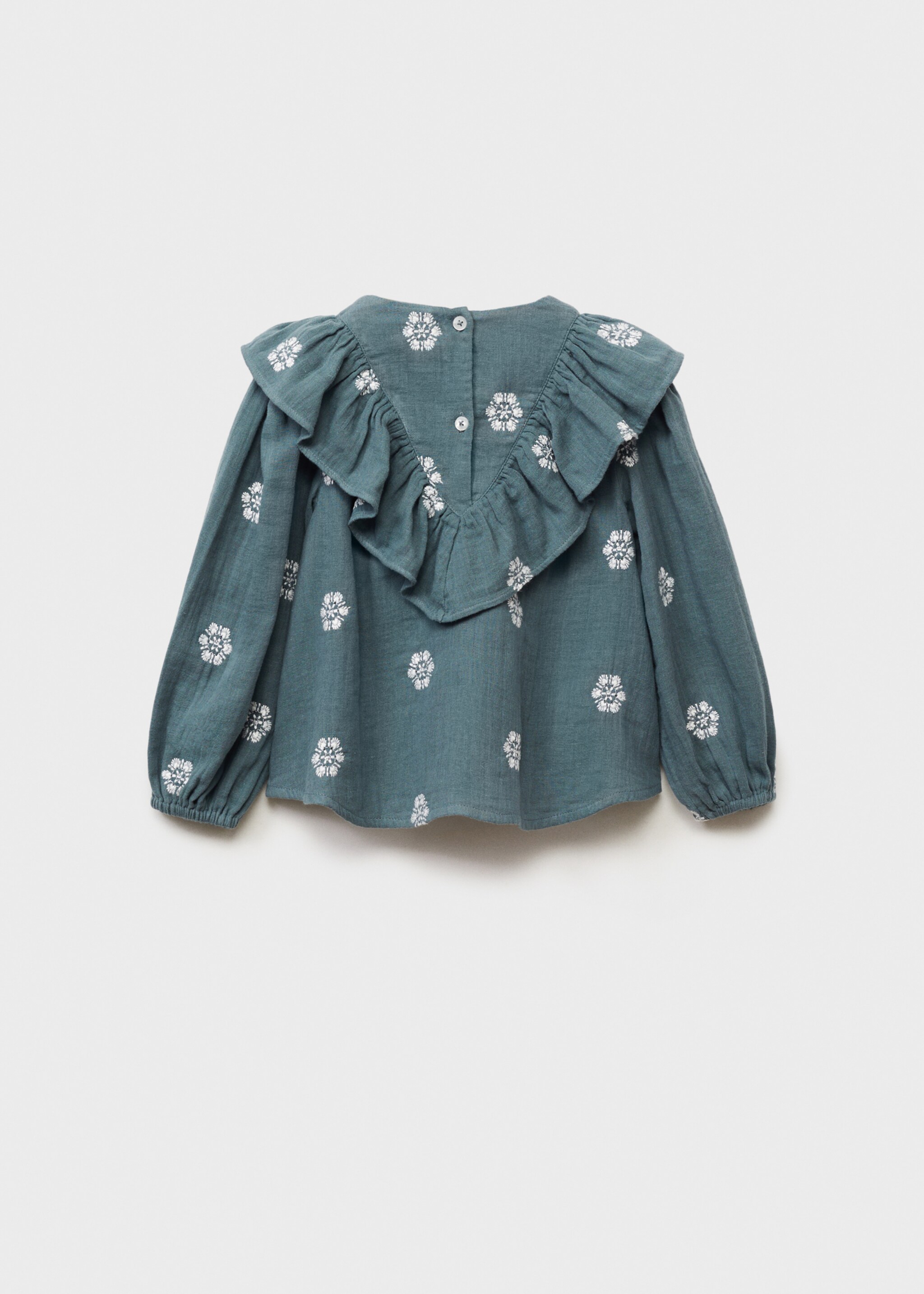 Mönstrad blus med volanger - Artikelns baksida, Grön. Ref: 87080635-00.