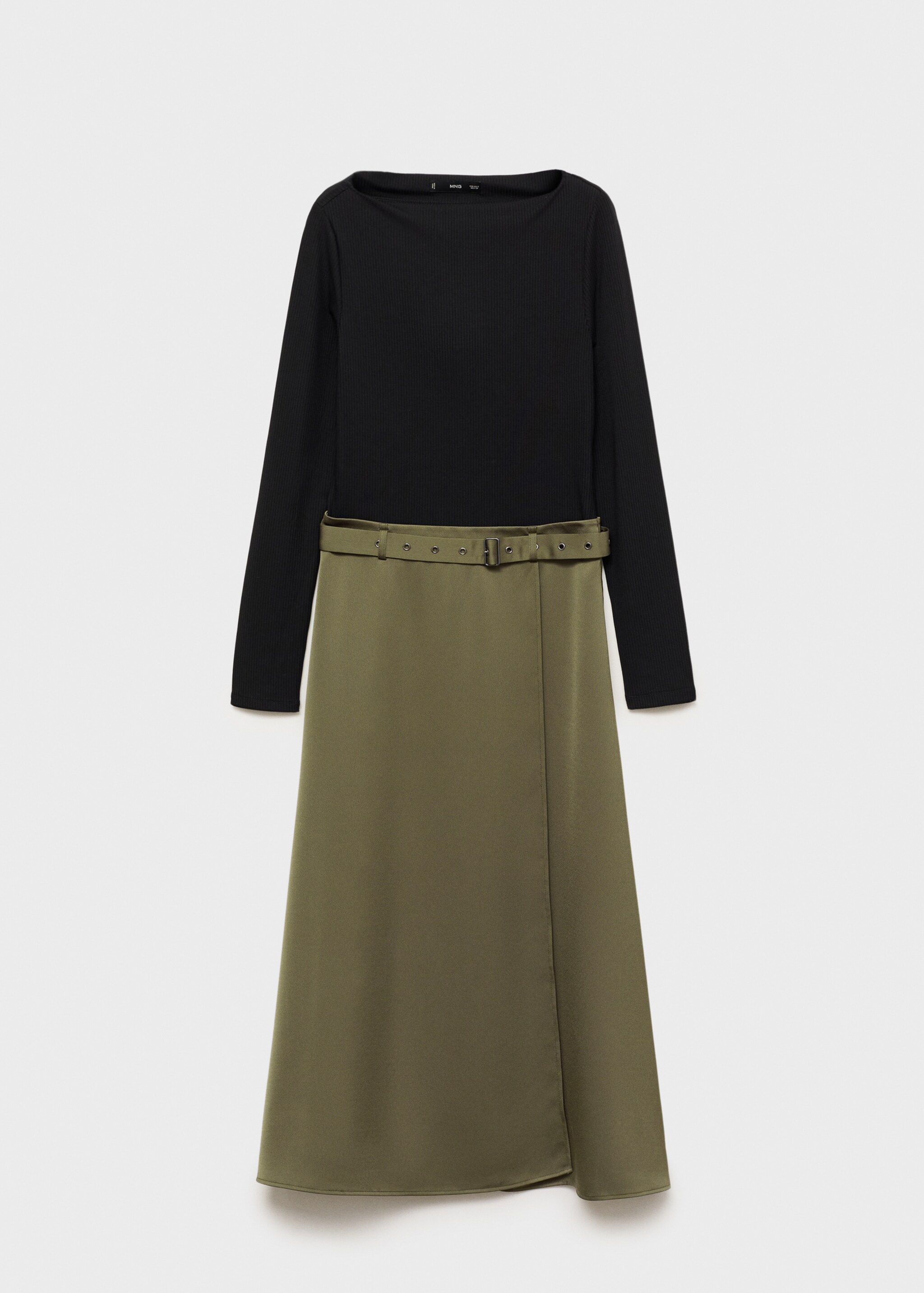 Combined woven dress with belt - Article without model, Khaki. Ref: 87080639-00.