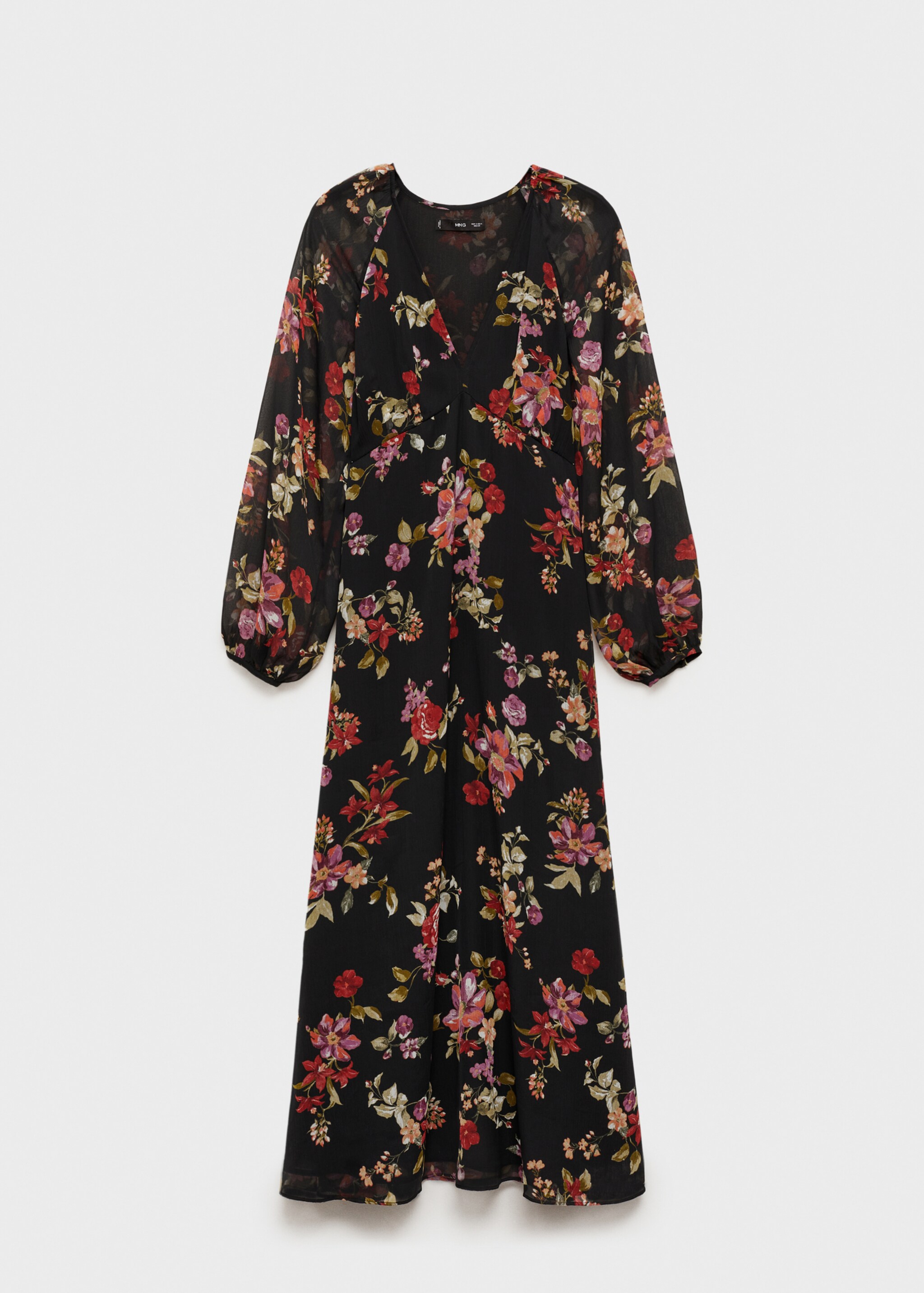 Floral puff-sleeve dress - Article without model, Black. Ref: 87080642-00.