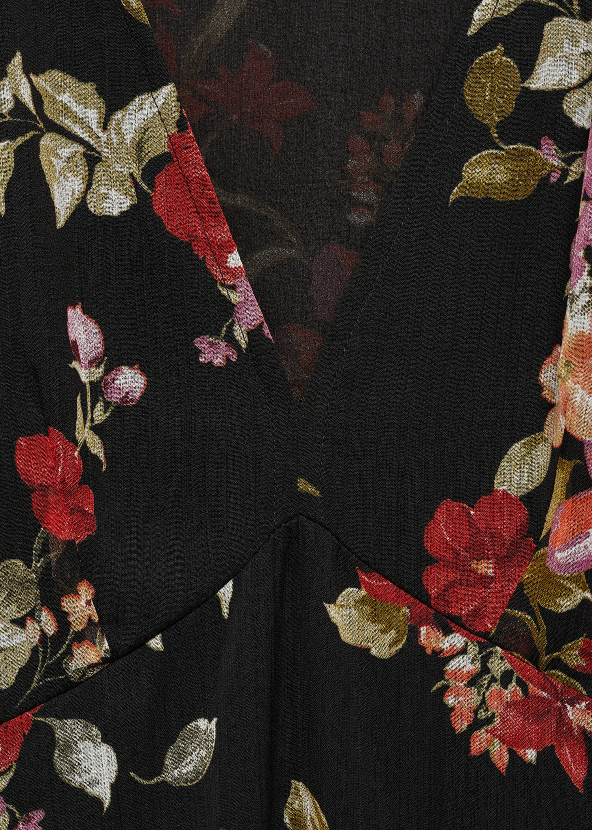 Floral puff-sleeve dress - Details of the article 8, Black. Ref: 87080642-00.
