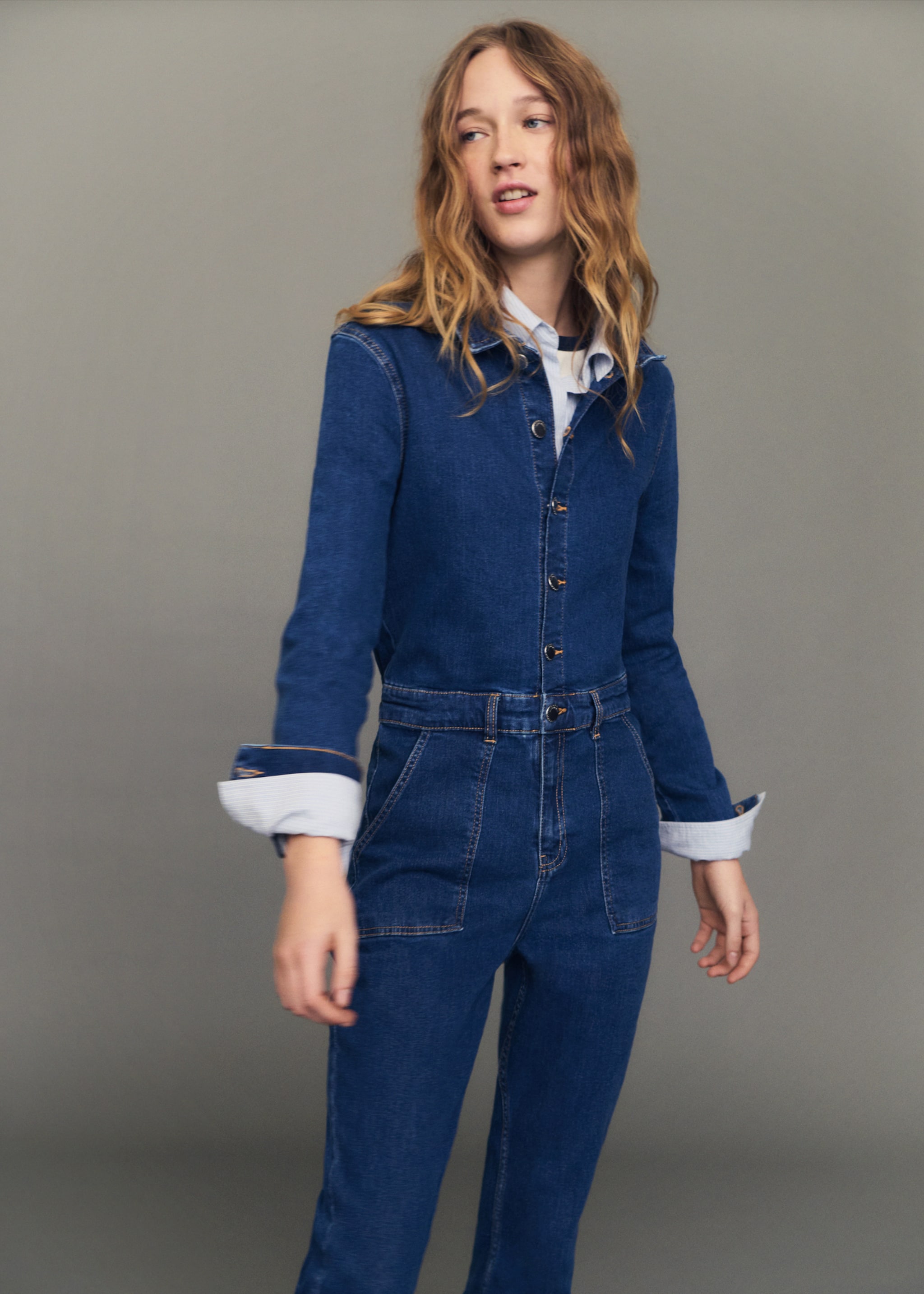 Granota acampanada denim - Detall de l'article 6, Blau mitjà. Ref: 87081046-00.