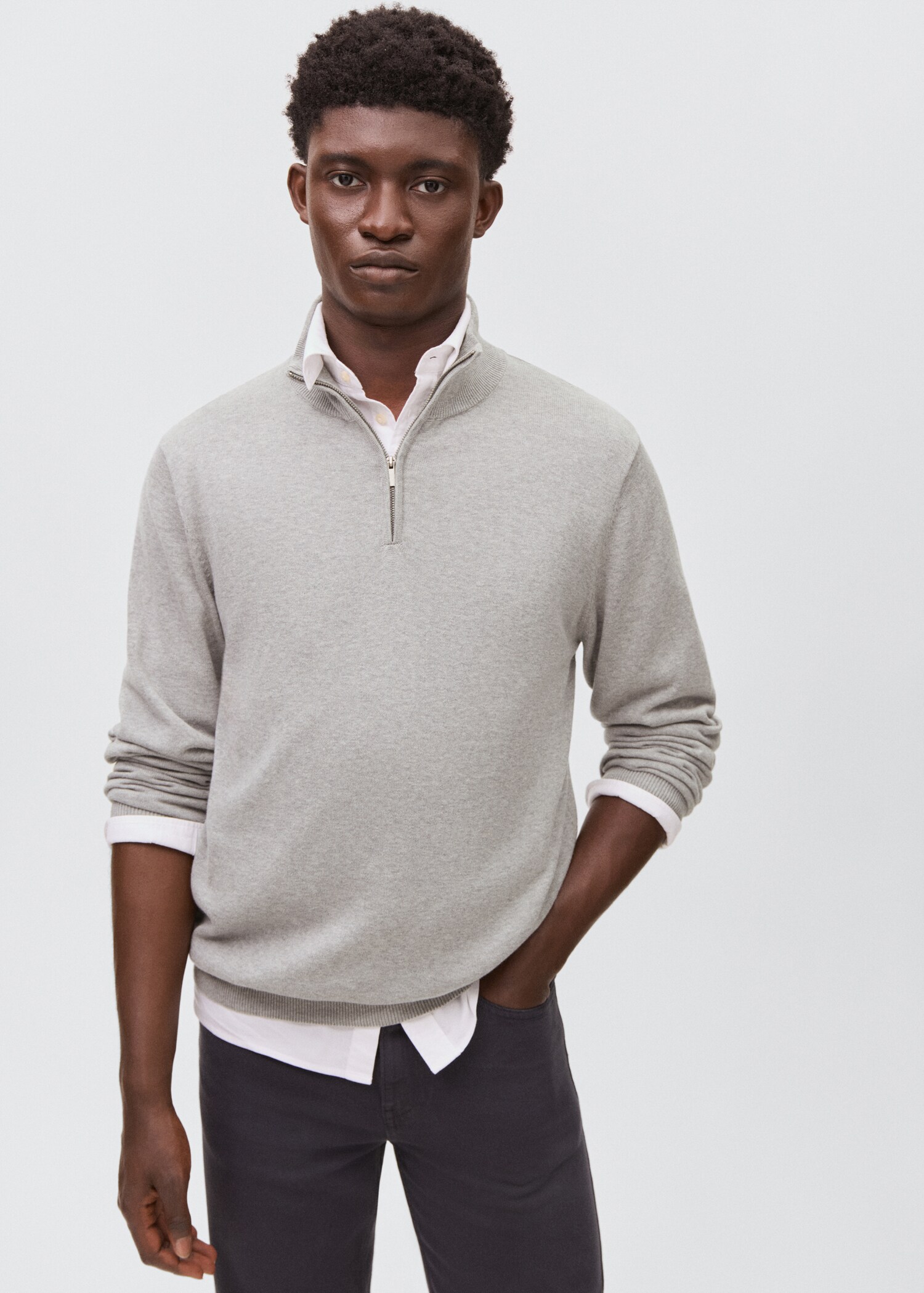 Perkins-neck sweater with zip - Medium plane