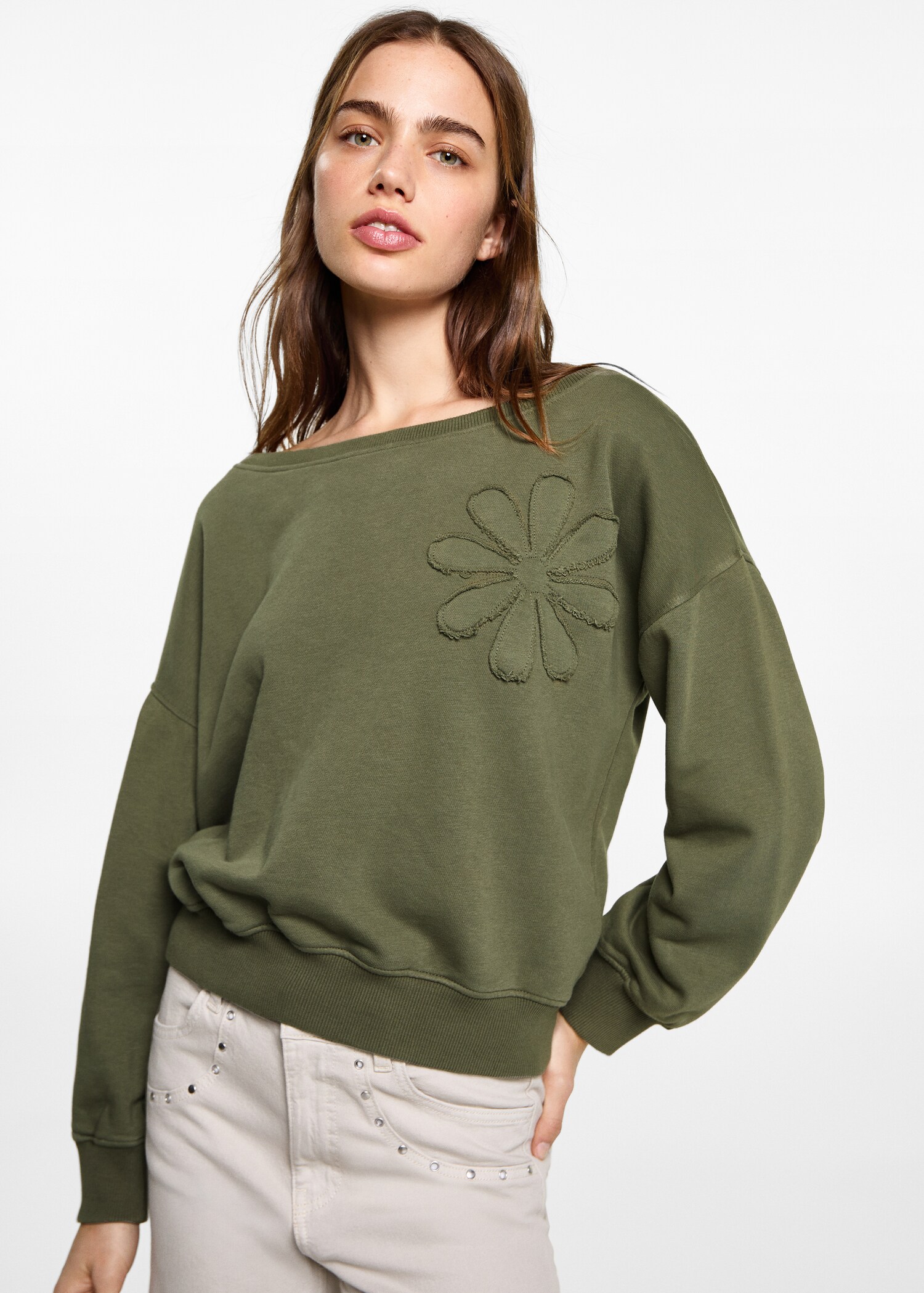 Sweat-shirt broderie florale - Plan moyen