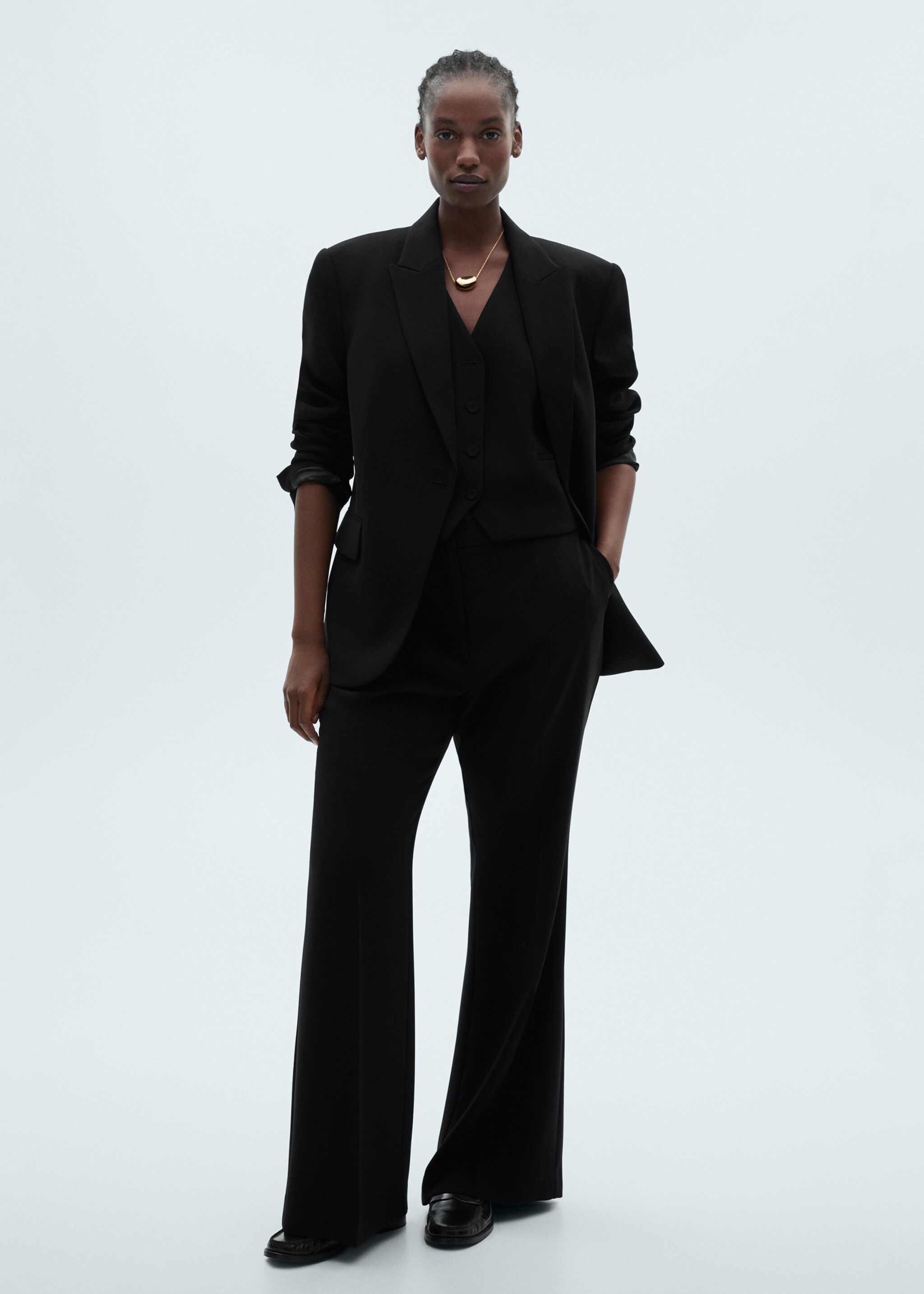 Wide leg suit trousers - Details of the article 3, Black. Ref: 87081518-00.