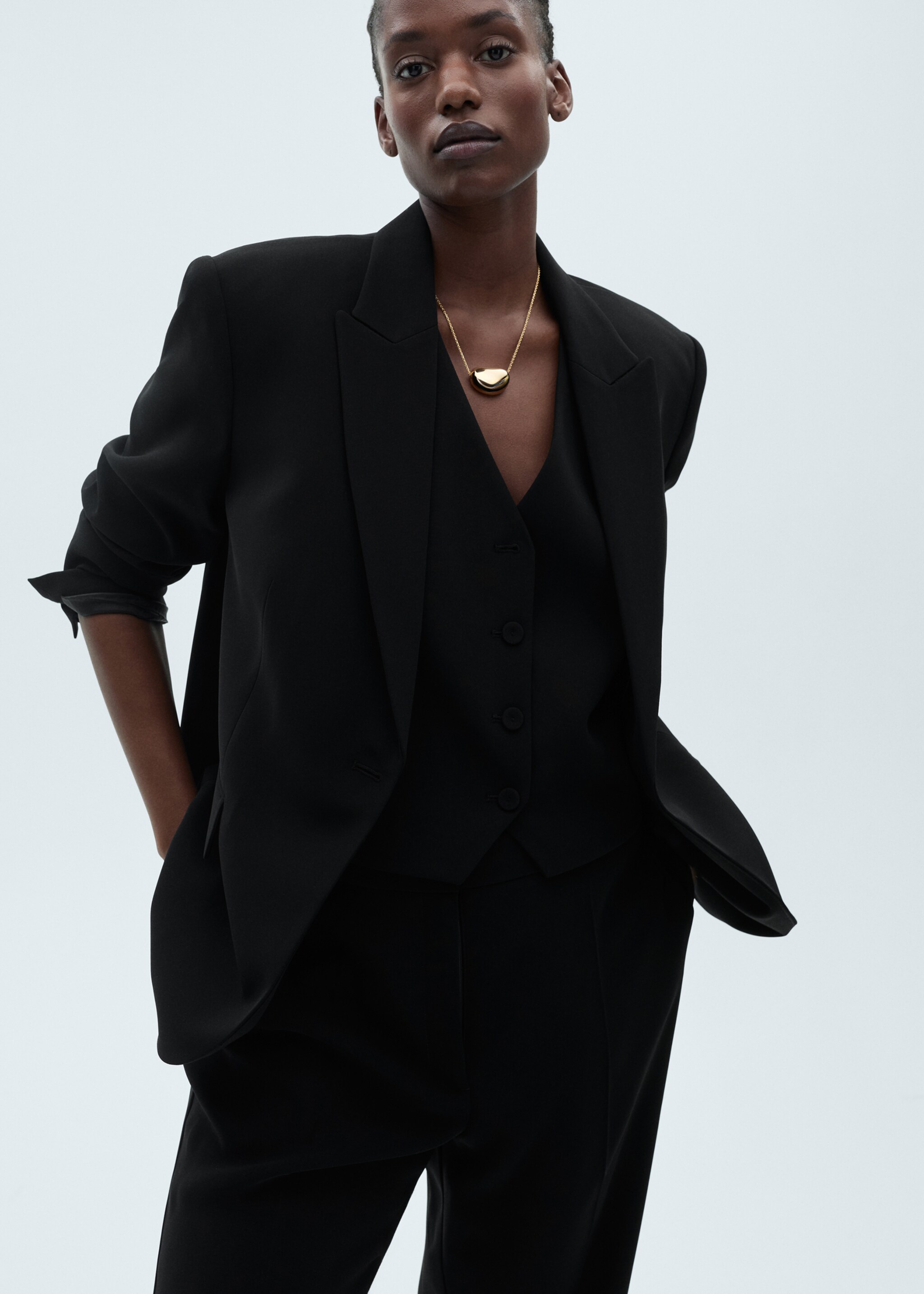 Wide leg suit trousers - Details of the article 5, Black. Ref: 87081518-00.