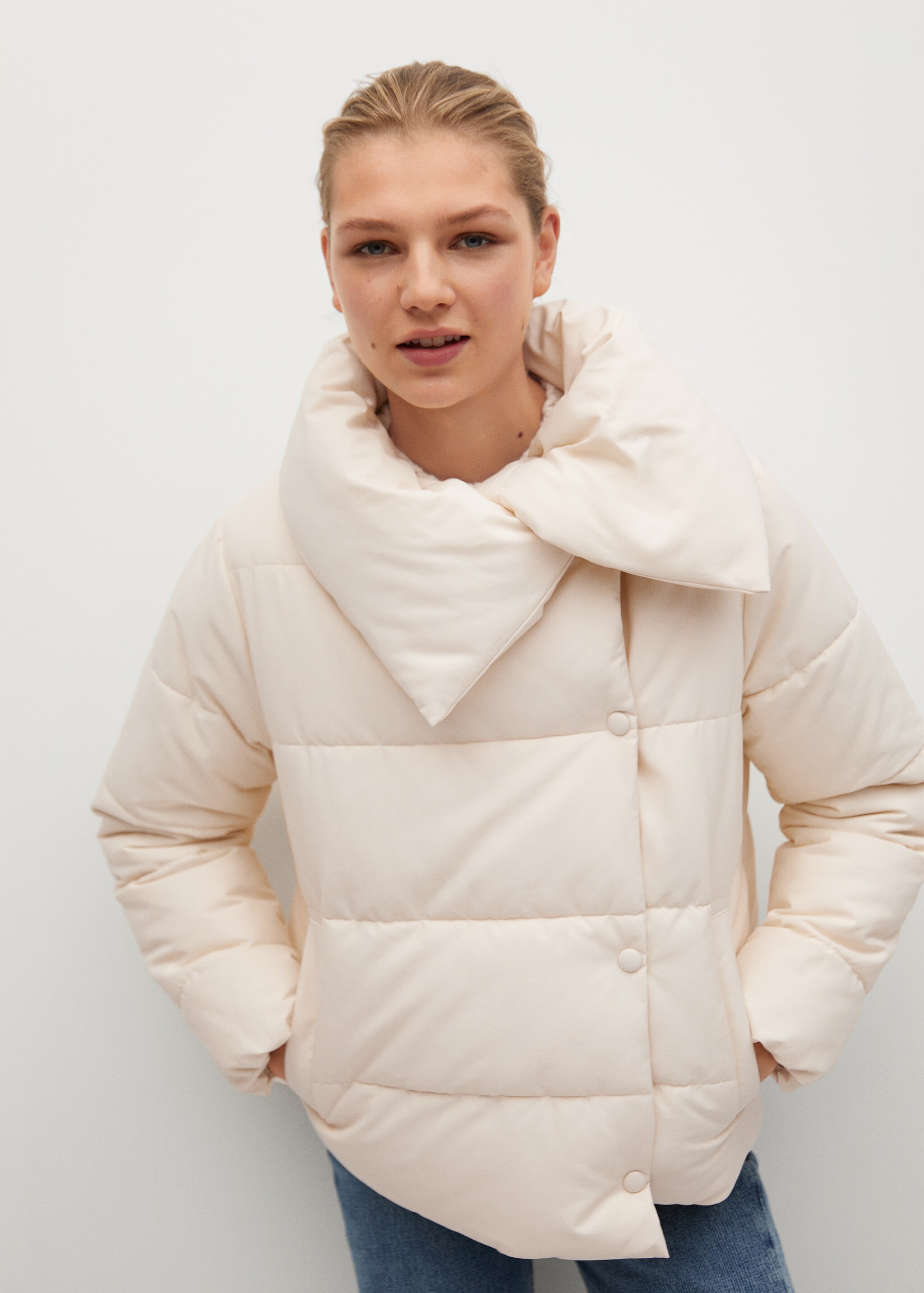Funnel neck feather coat - Medium plane