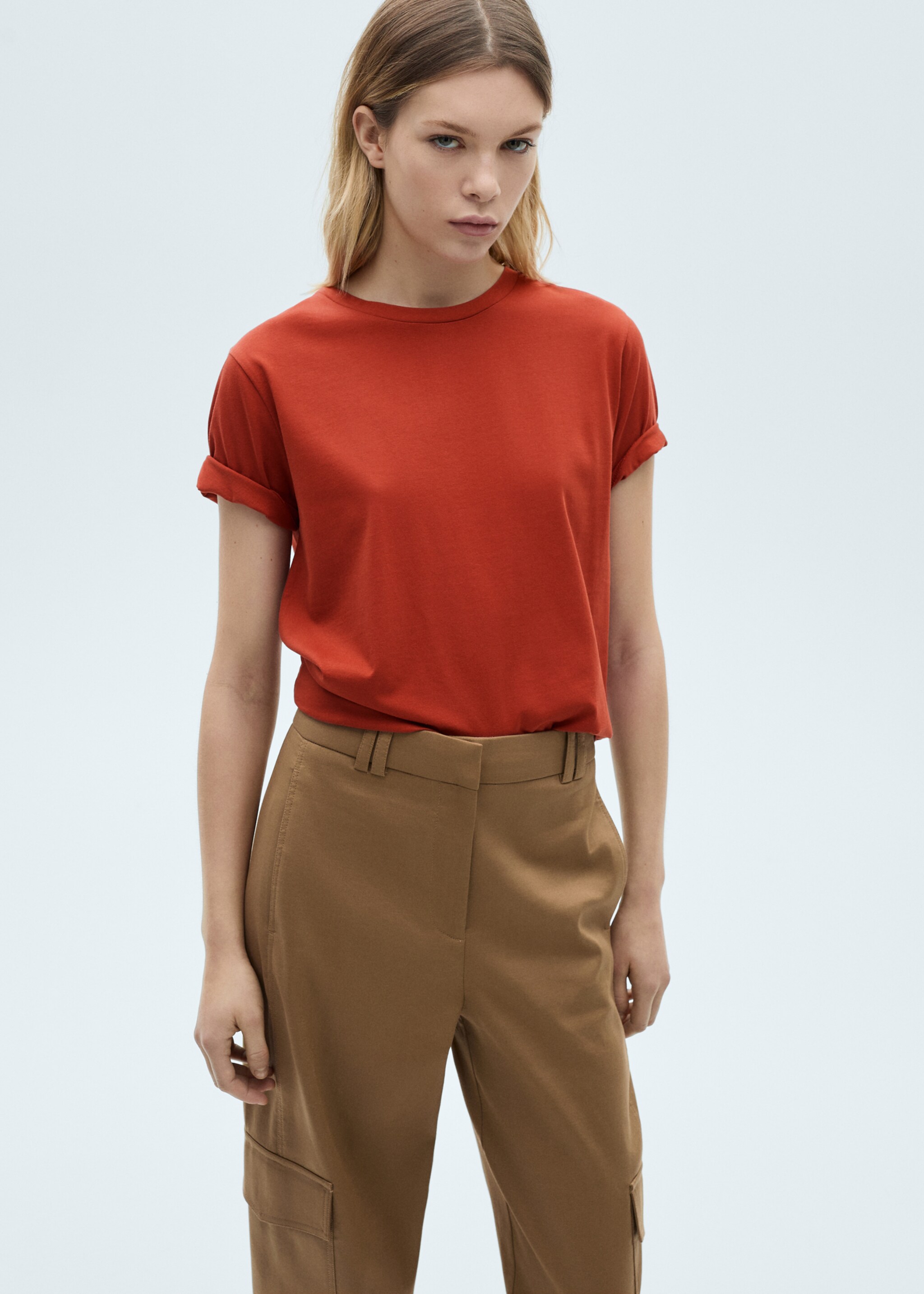 Katoenen T-shirt met korte mouwen - Middenvlak, Oranjebruin. Ref: 87082534-00.