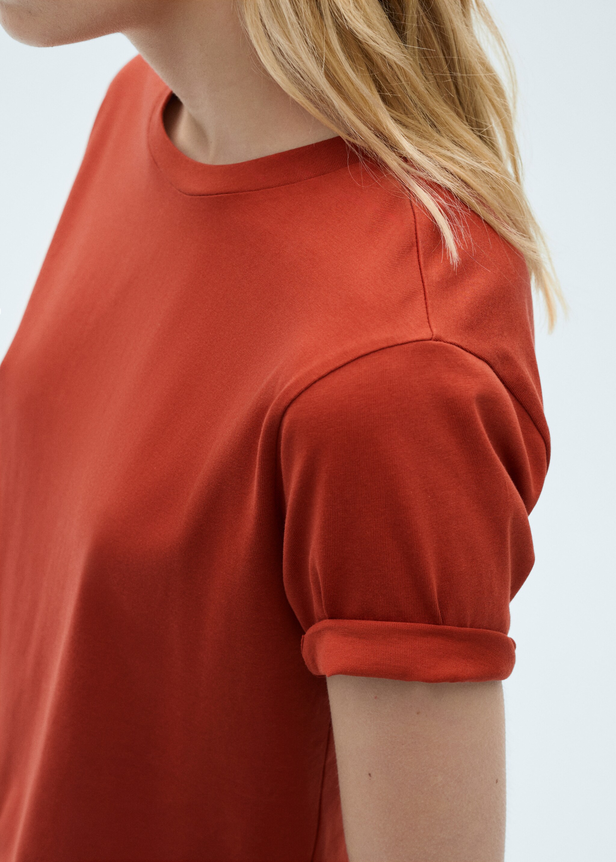 Katoenen T-shirt met korte mouwen - Detail van het artikel 6, Oranjebruin. Ref: 87082534-00.