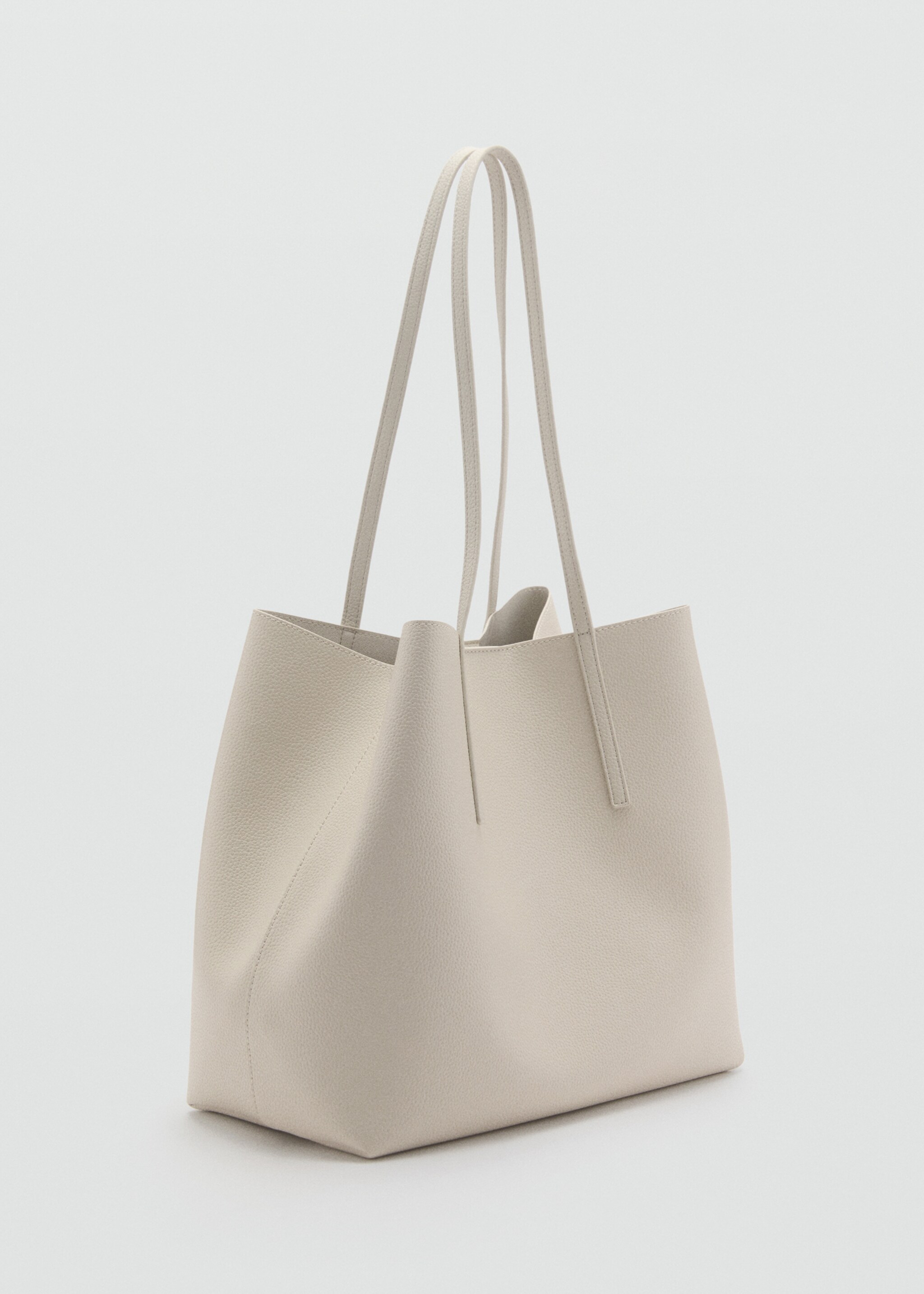 Pebbled effect shopper bag - Medium plane, Ecru. Ref: 87082543-00.