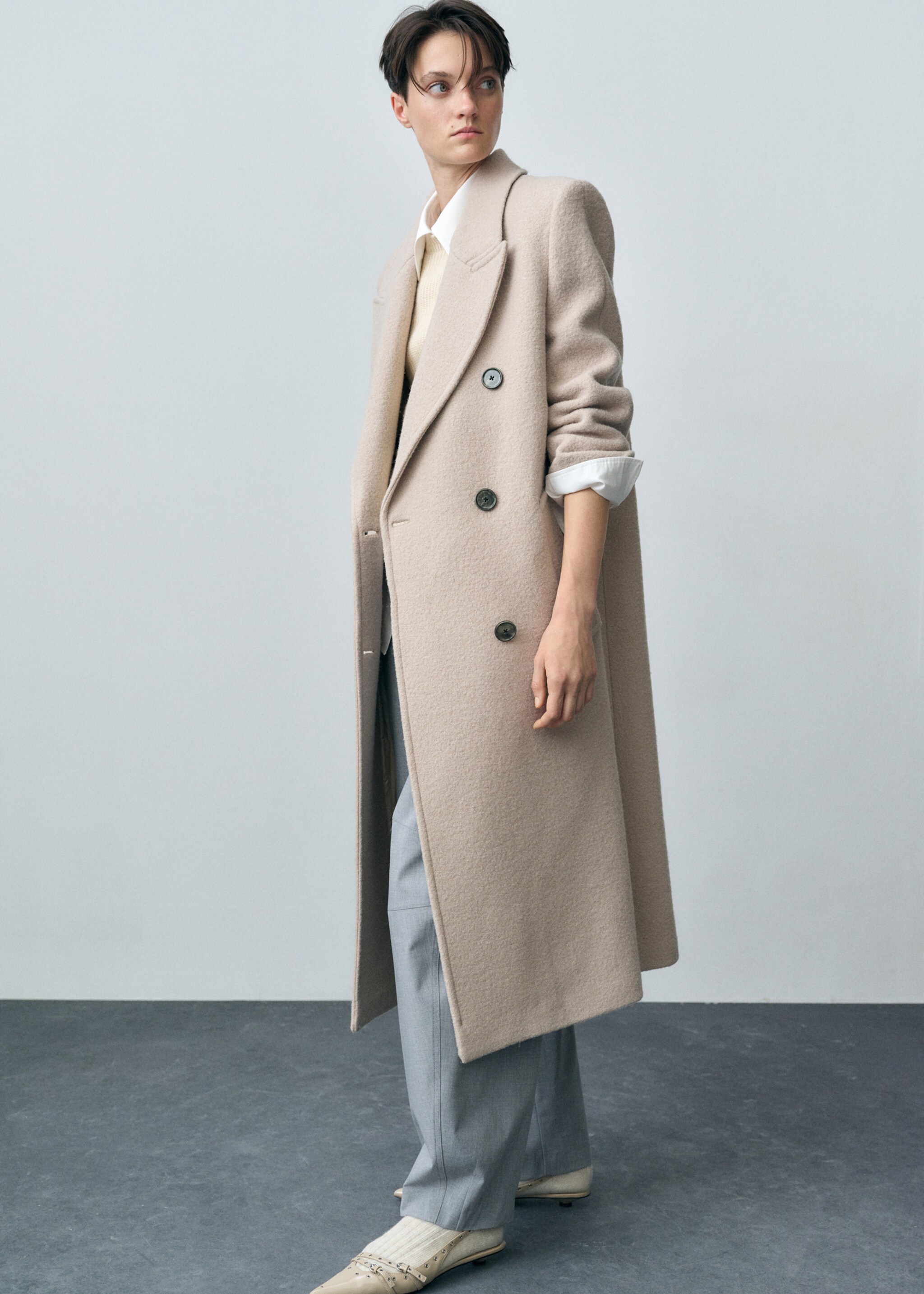 Structured virgin wool coat - Details of the article 4, Light/Pastel Grey. Ref: 87082544-00.