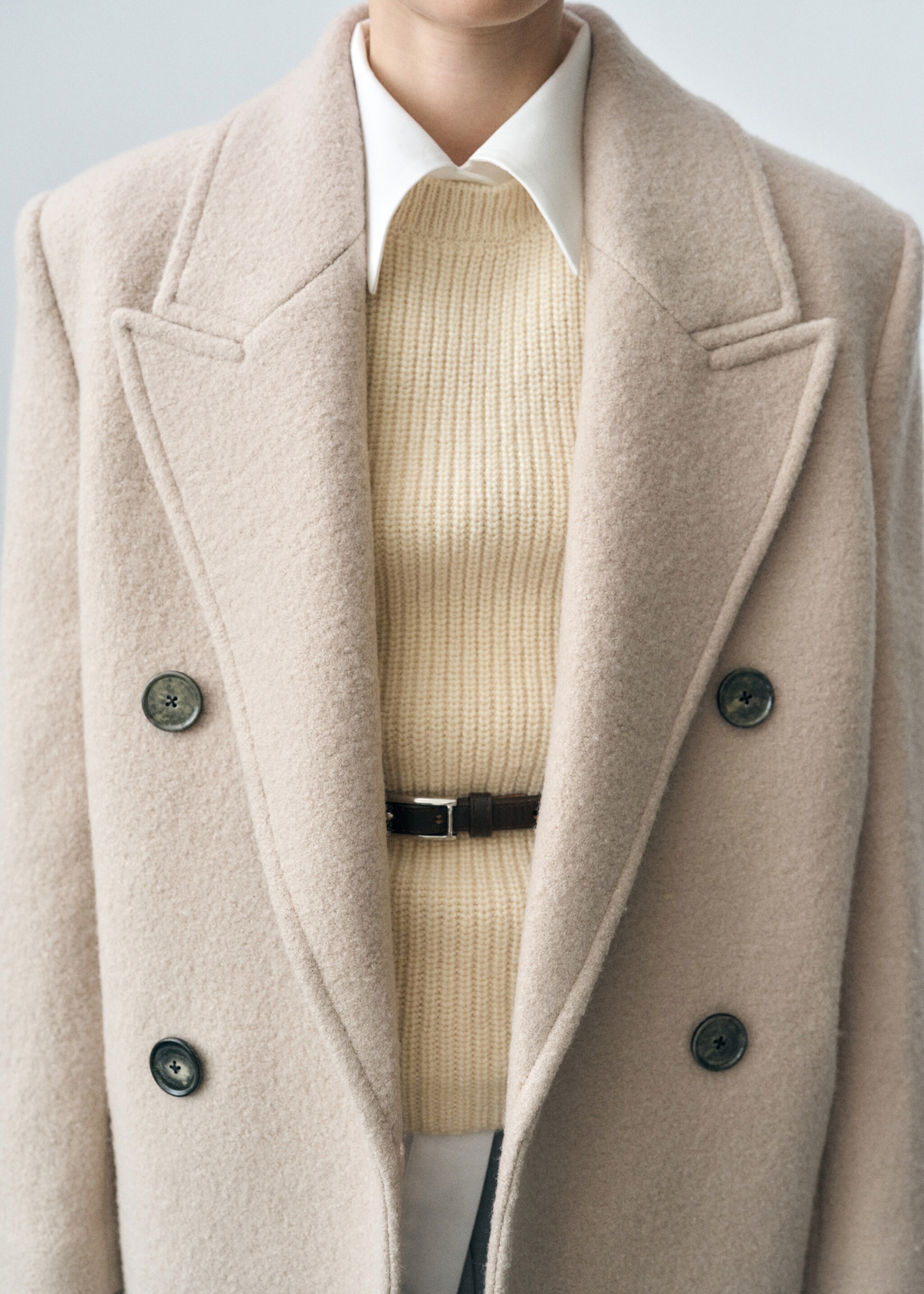 Structured virgin wool coat - Details of the article 6, Light/Pastel Grey. Ref: 87082544-00.