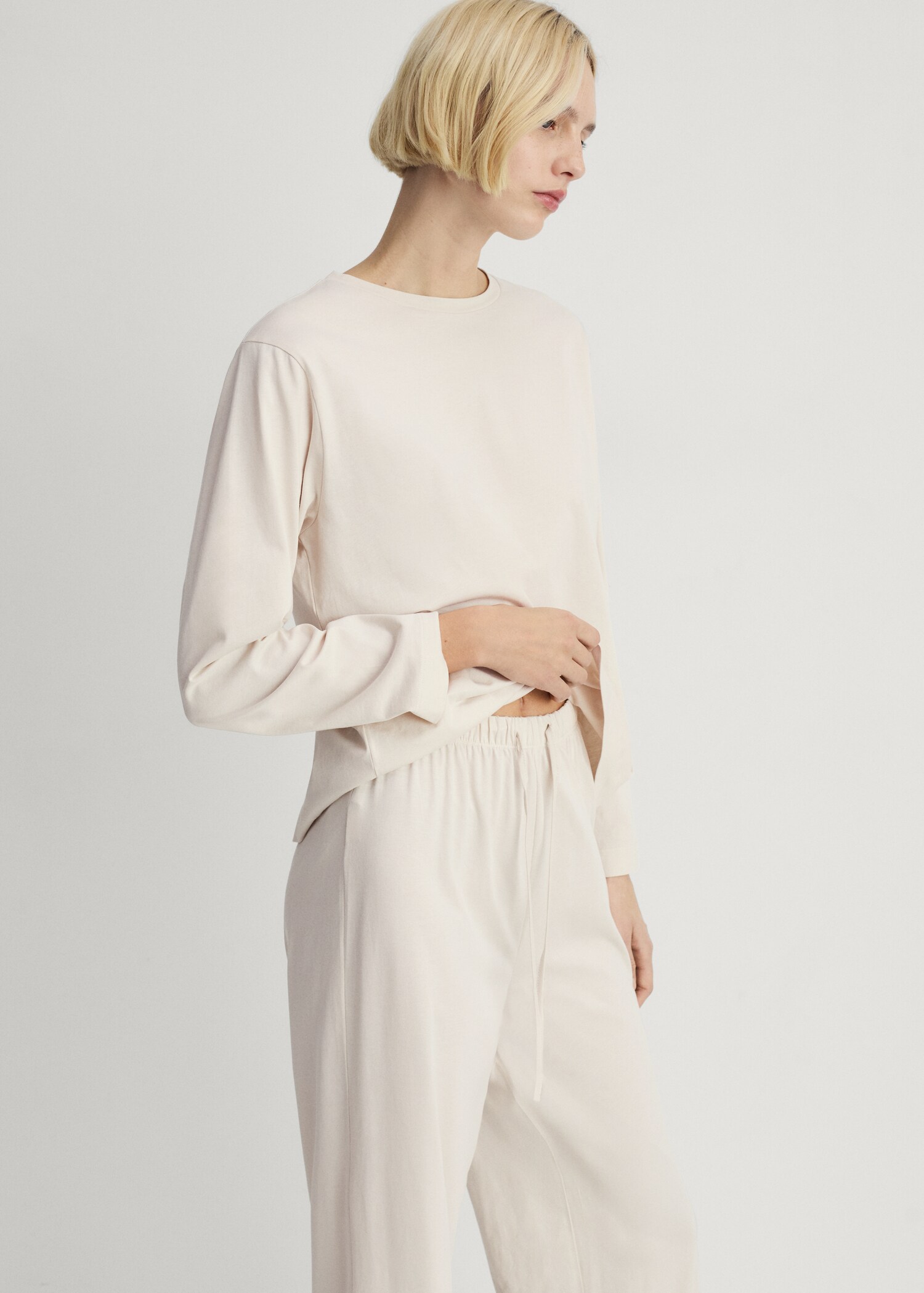 Two-piece plain cotton pajama set - Details of the article 1