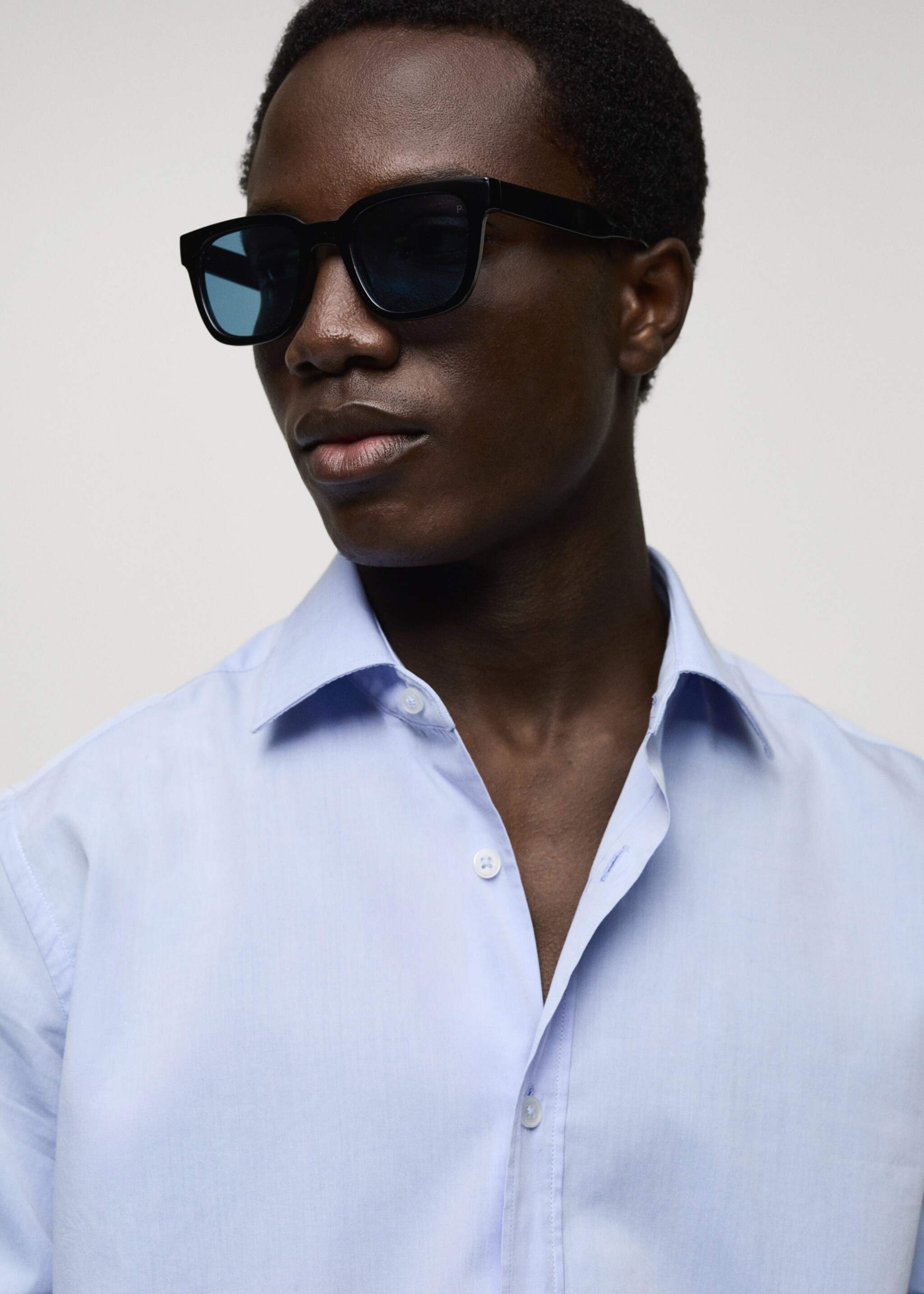 Regular fit end-on-end cotton shirt - Details of the article 1, Sky Blue. Ref: 87082889-00.