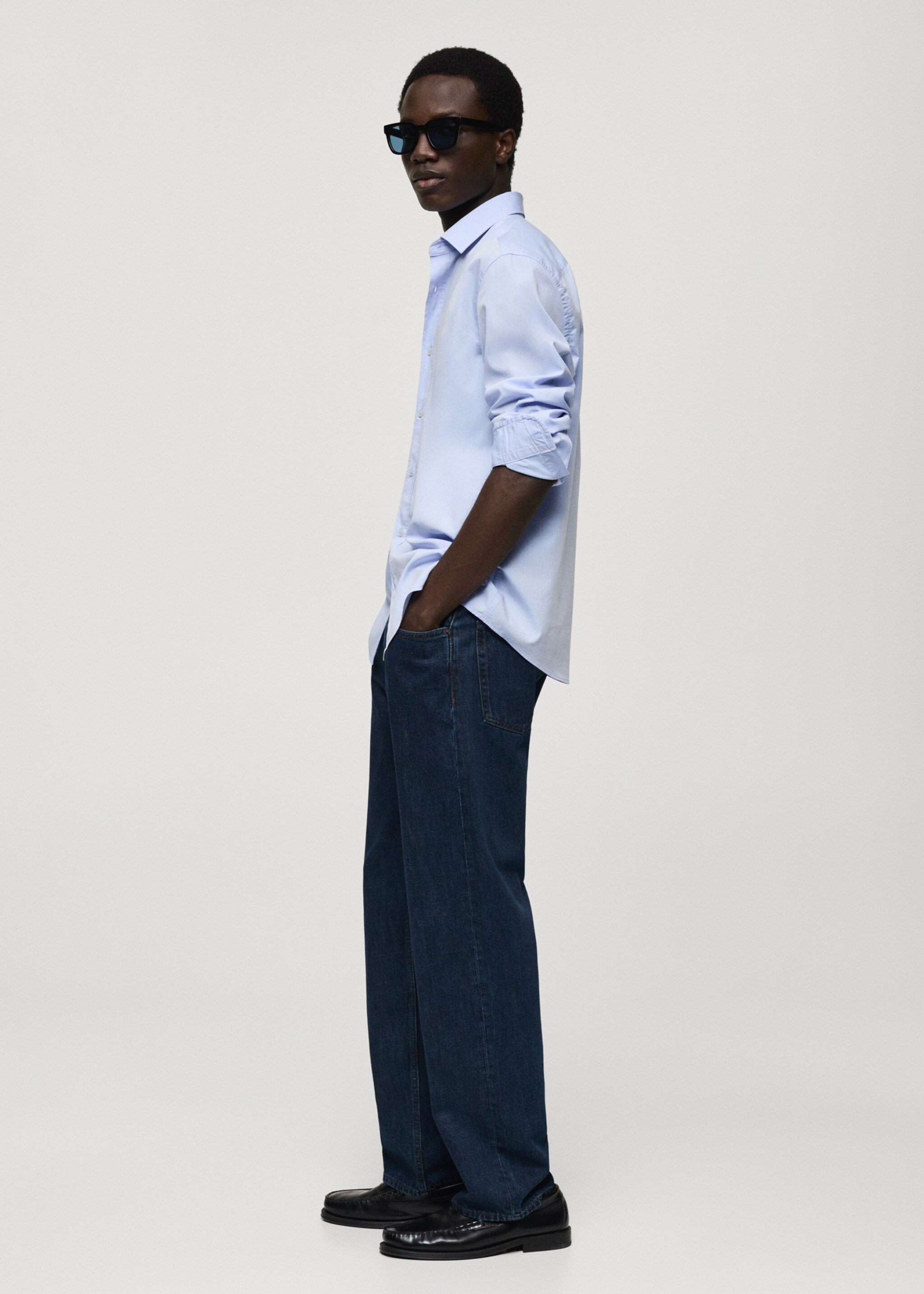 Regular fit end-on-end cotton shirt - Details of the article 2, Sky Blue. Ref: 87082889-00.