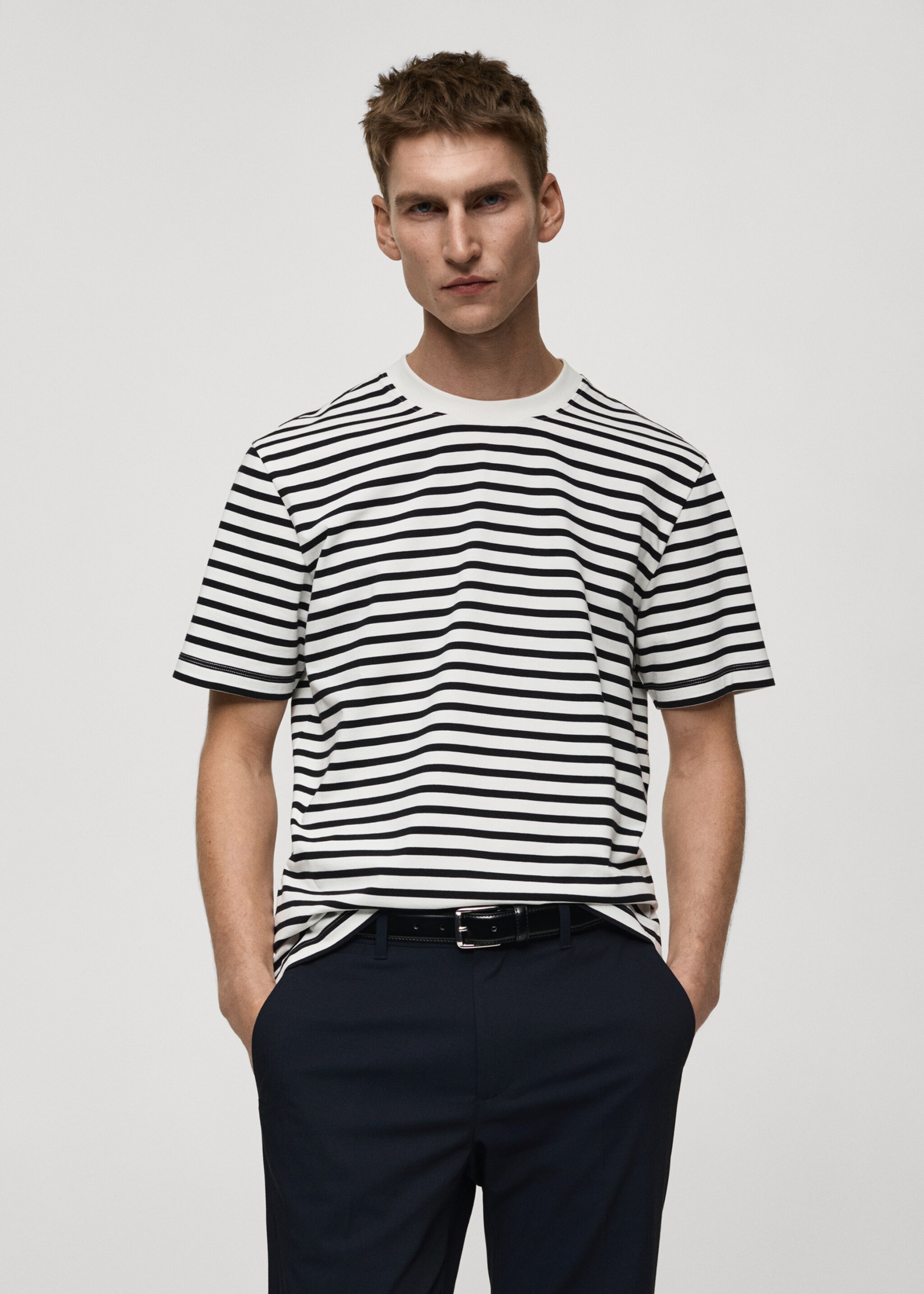 100% cotton striped t-shirt - Medium plane, Ecru. Ref: 87082890-00.