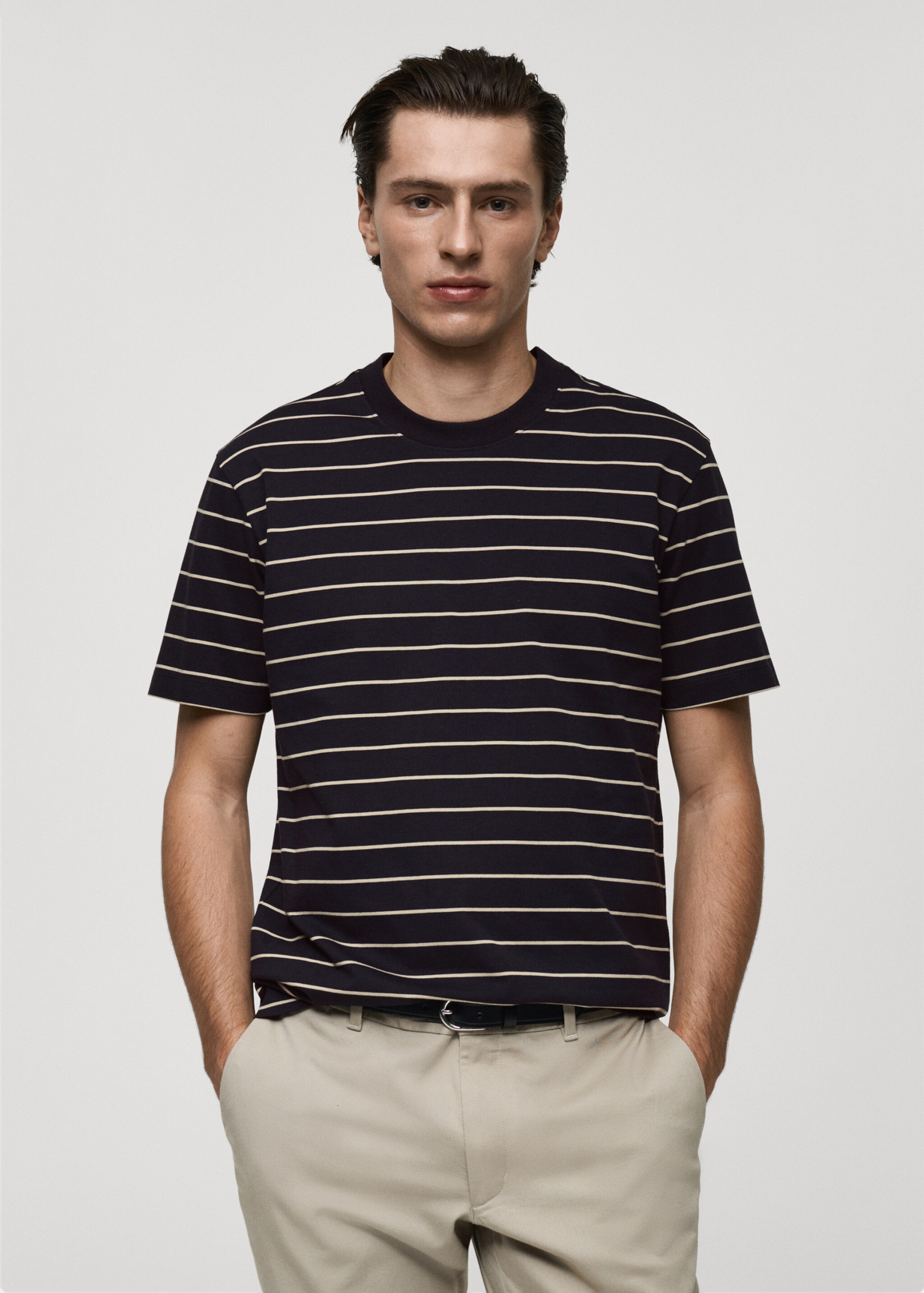 100% cotton striped t-shirt - Medium plane, Dark Navy. Ref: 87082890-00.