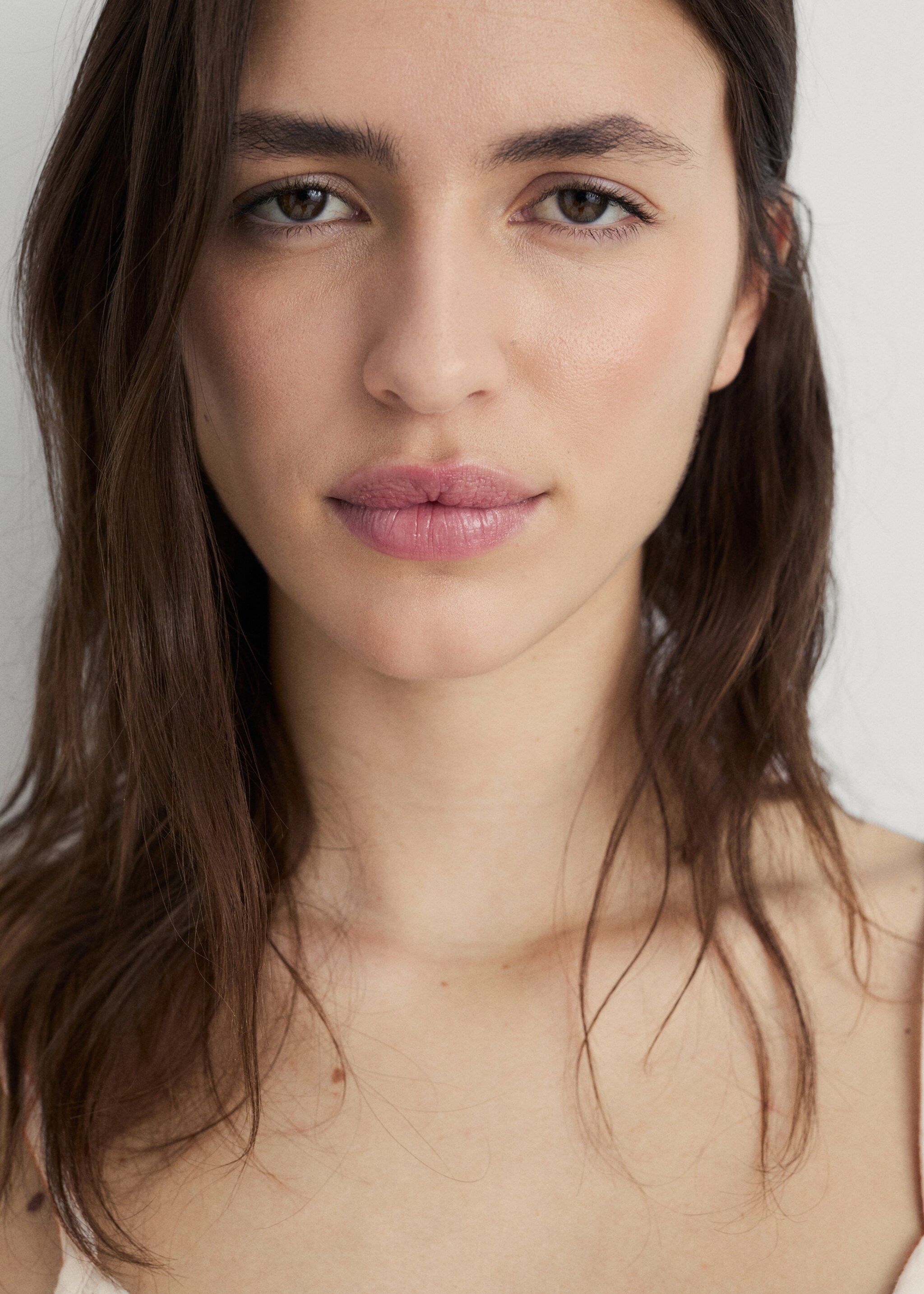 Plain cotton spaghetti-strap pyjama top - Details of the article 1, Beige. Ref: 87082891-00.