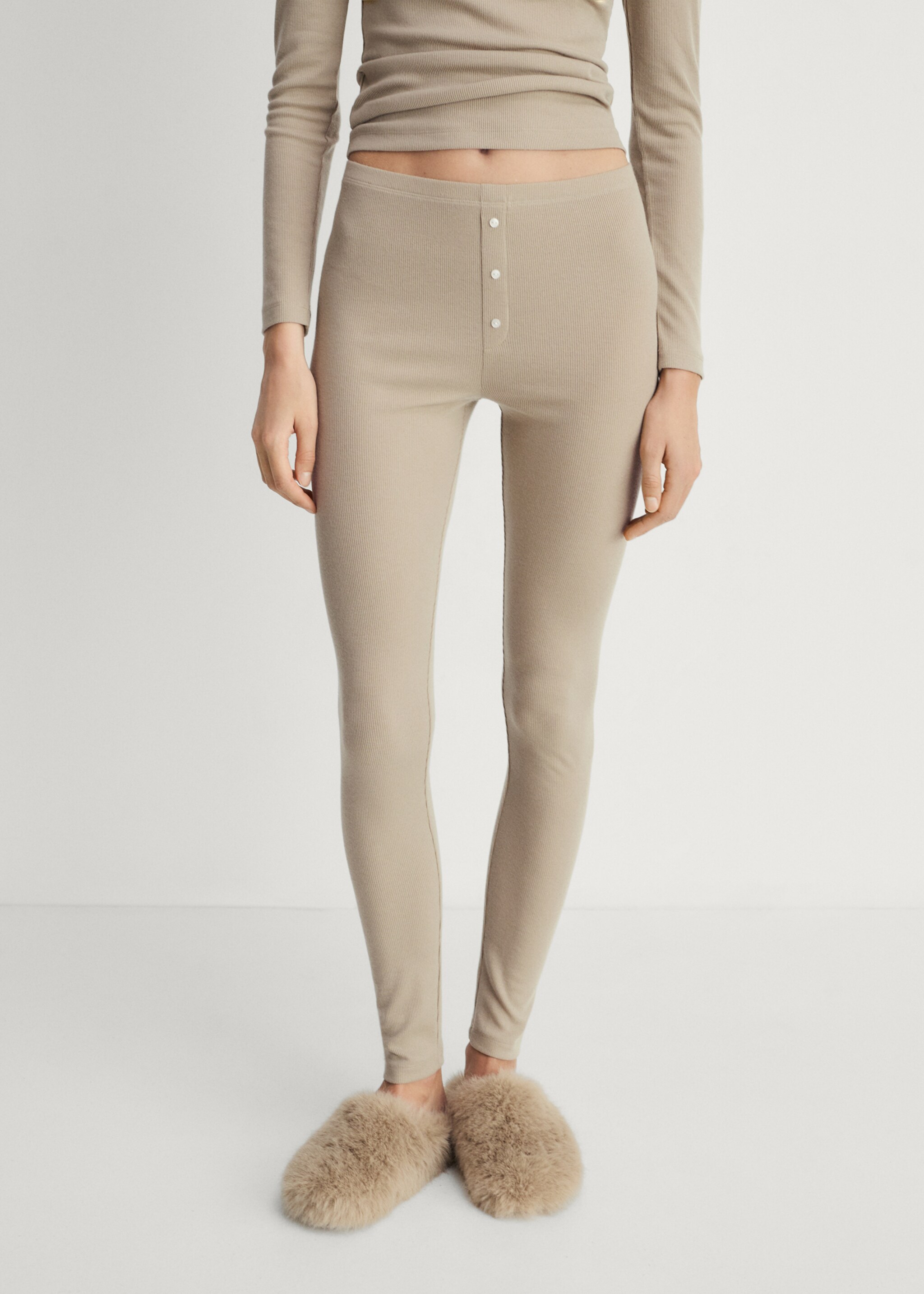 Long rib-knit pants - Medium plane, Peach. Ref: 87082893-00.