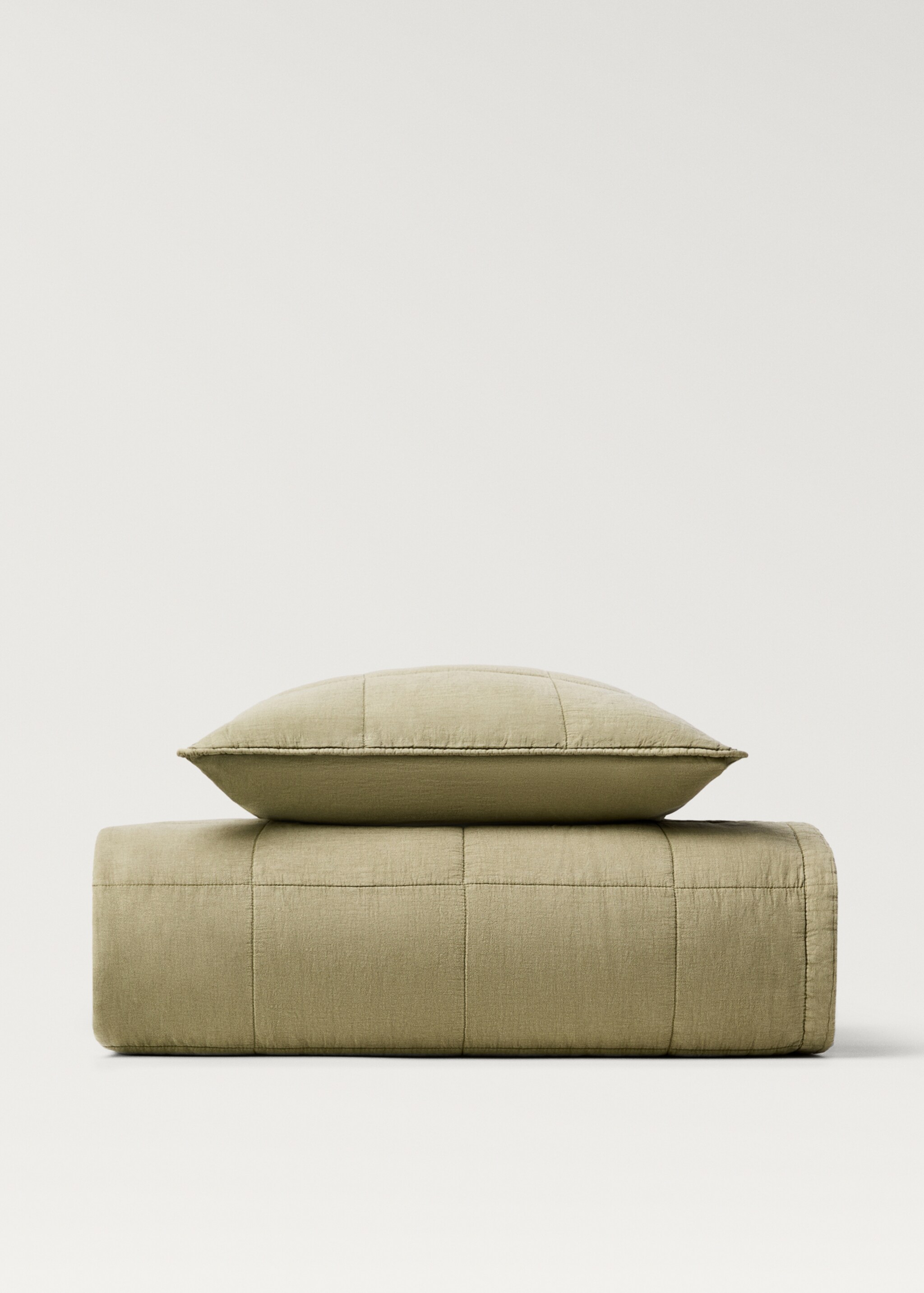 Cotton check garment-dyed quilt for 90/105 cm bed - Details of the article 3, Khaki. Ref: 87082909-00.
