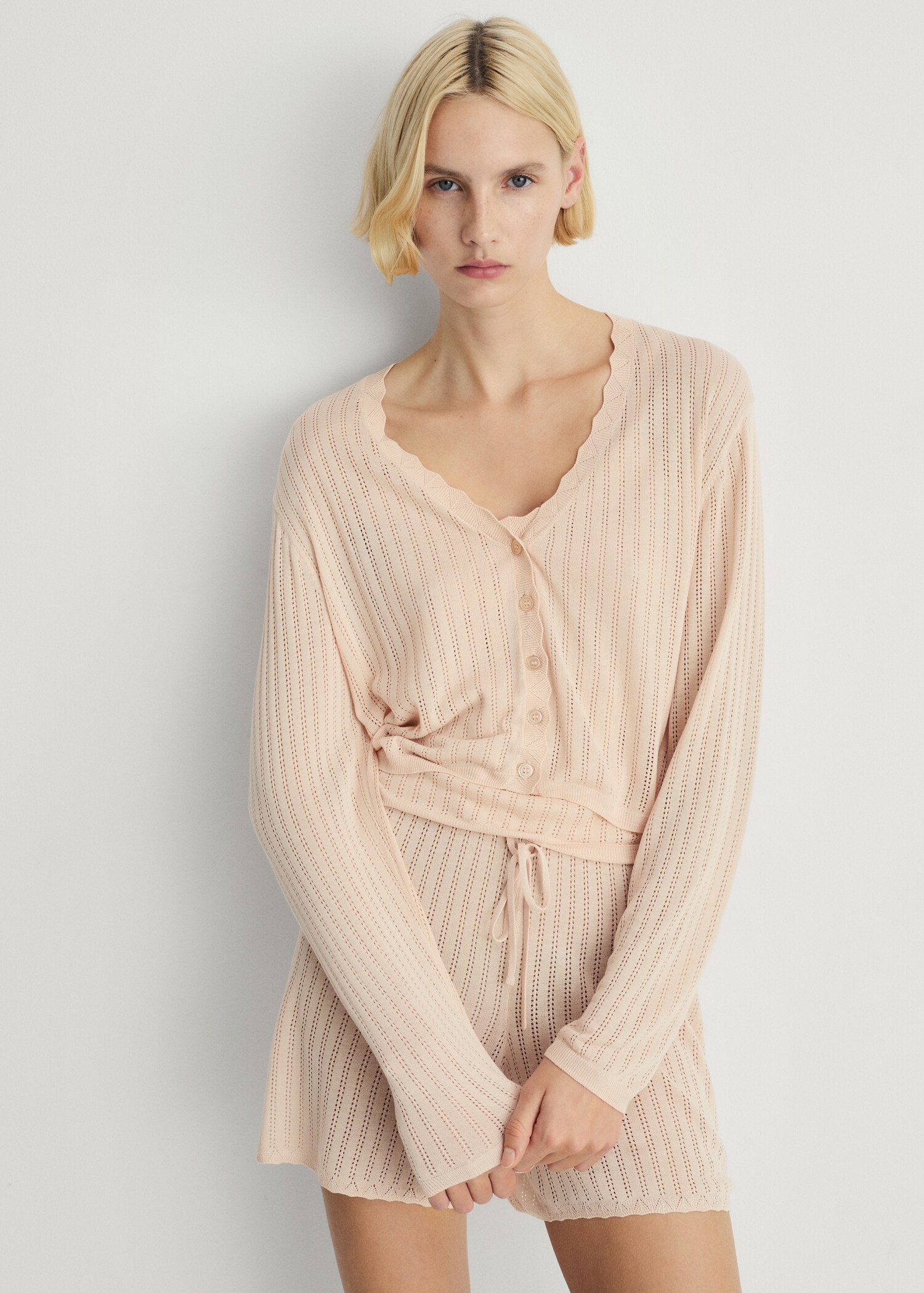 Pyjama-Cardigan mit Lochmusterdetail - Mittlere Ansicht