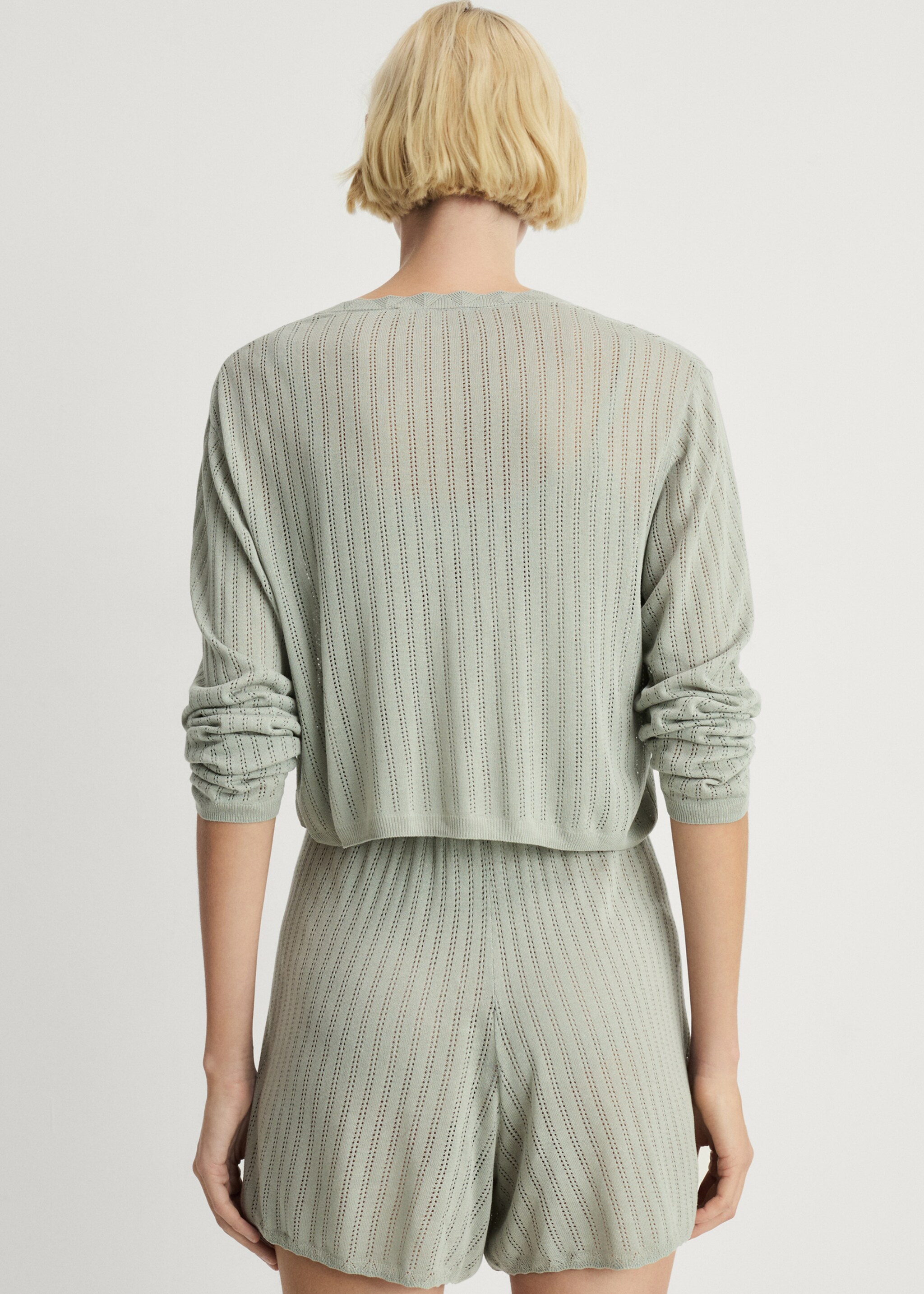 Pyjama cardigan with openwork detail - Reverse of the article, Aqua Green. Ref: 87082911-00.