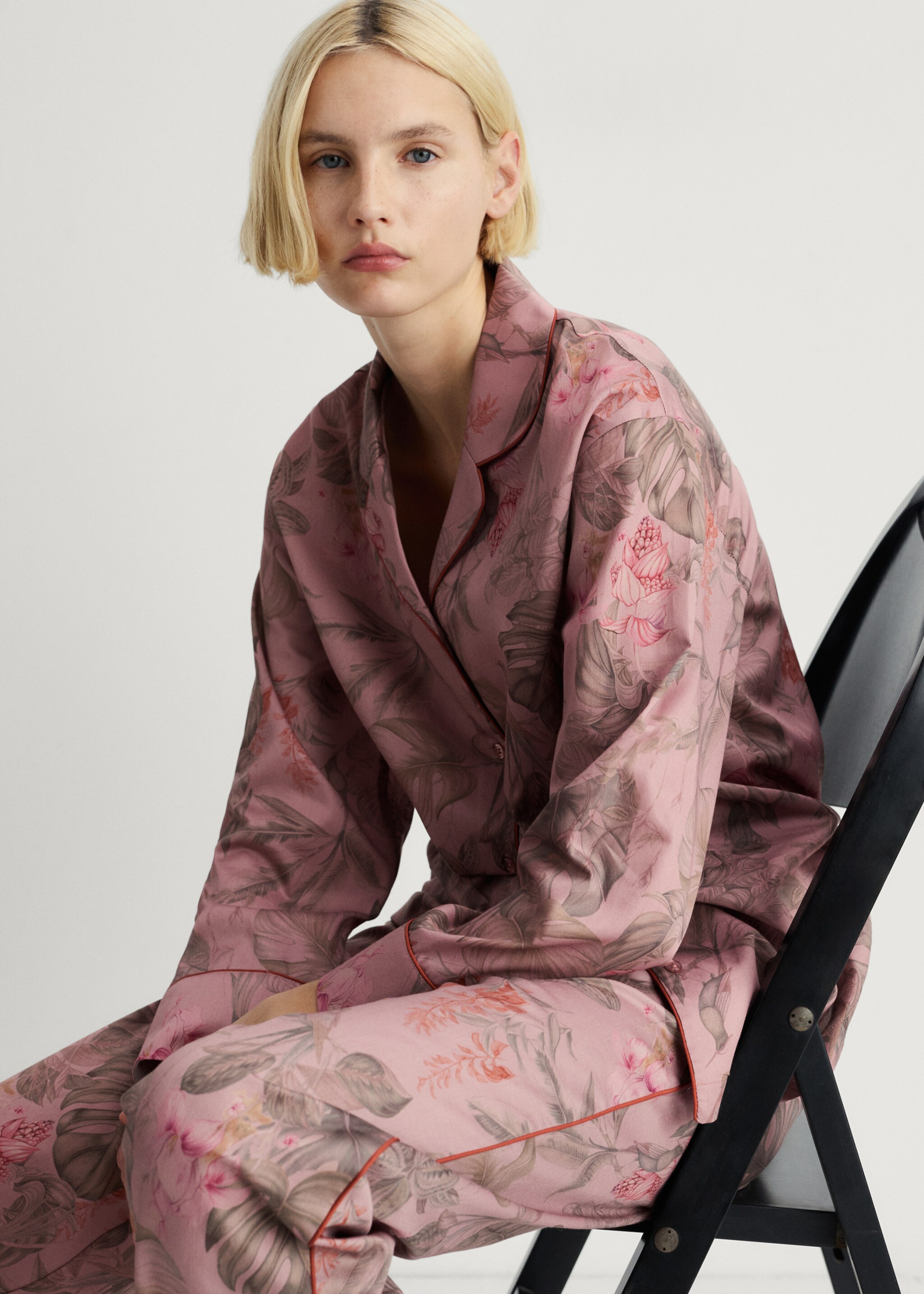 Chemise de pyjama imprimé tropical - Détail de l'article 2, Rose géranium. Ref: 87082917-00.