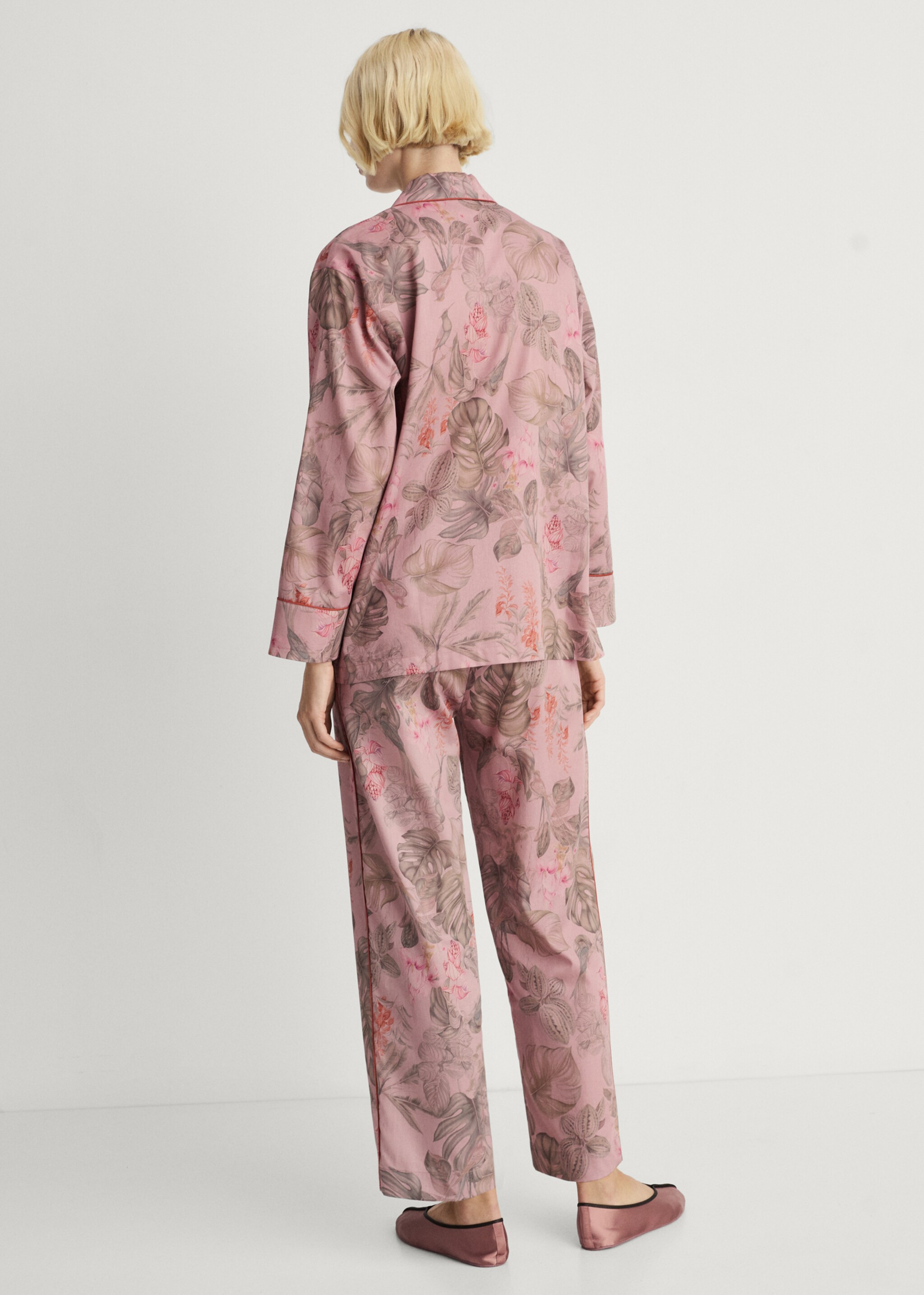 Chemise de pyjama imprimé tropical - Verso de l’article, Rose géranium. Ref: 87082917-00.