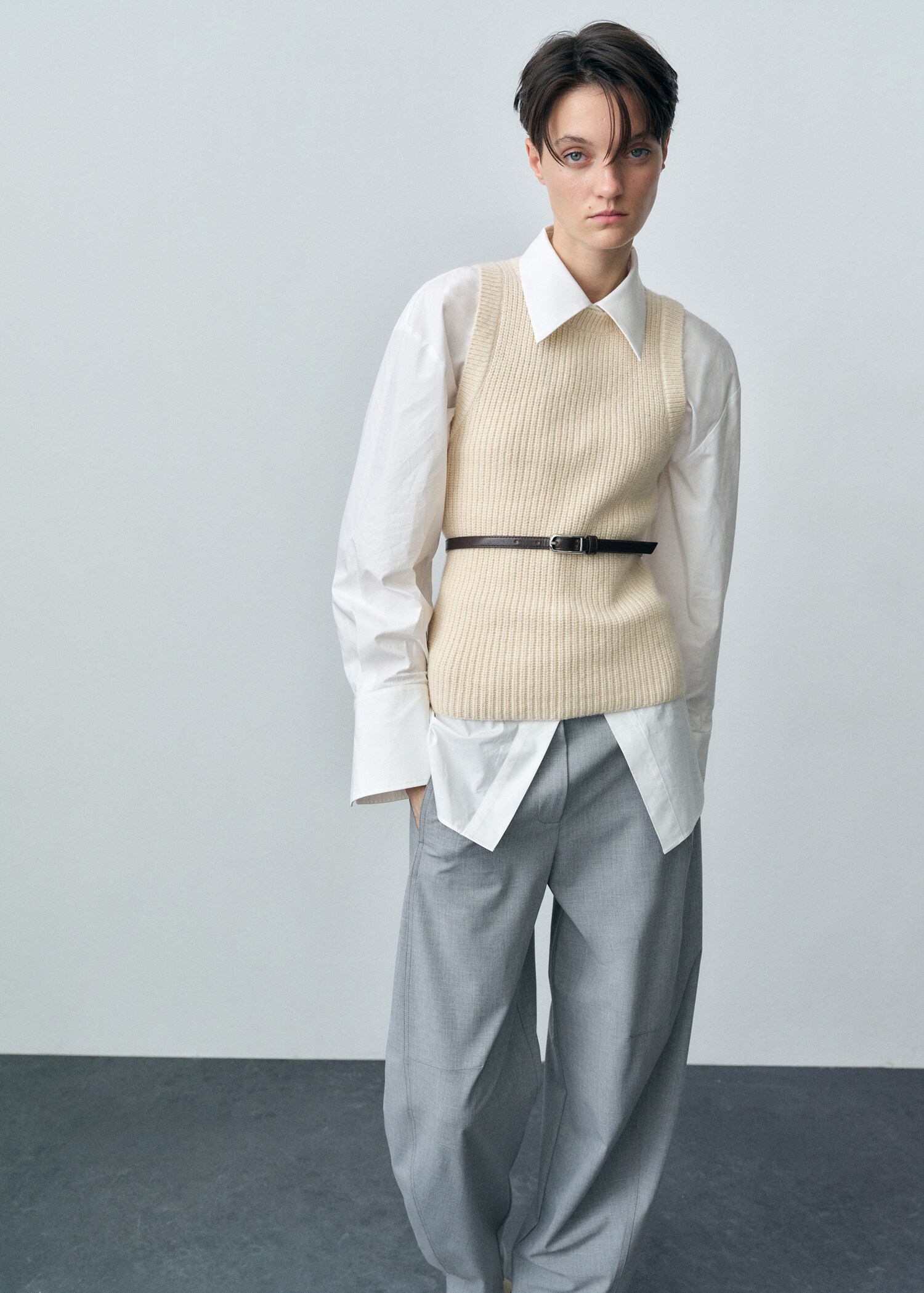 Top laine mélangée maille côtelée - Plan moyen