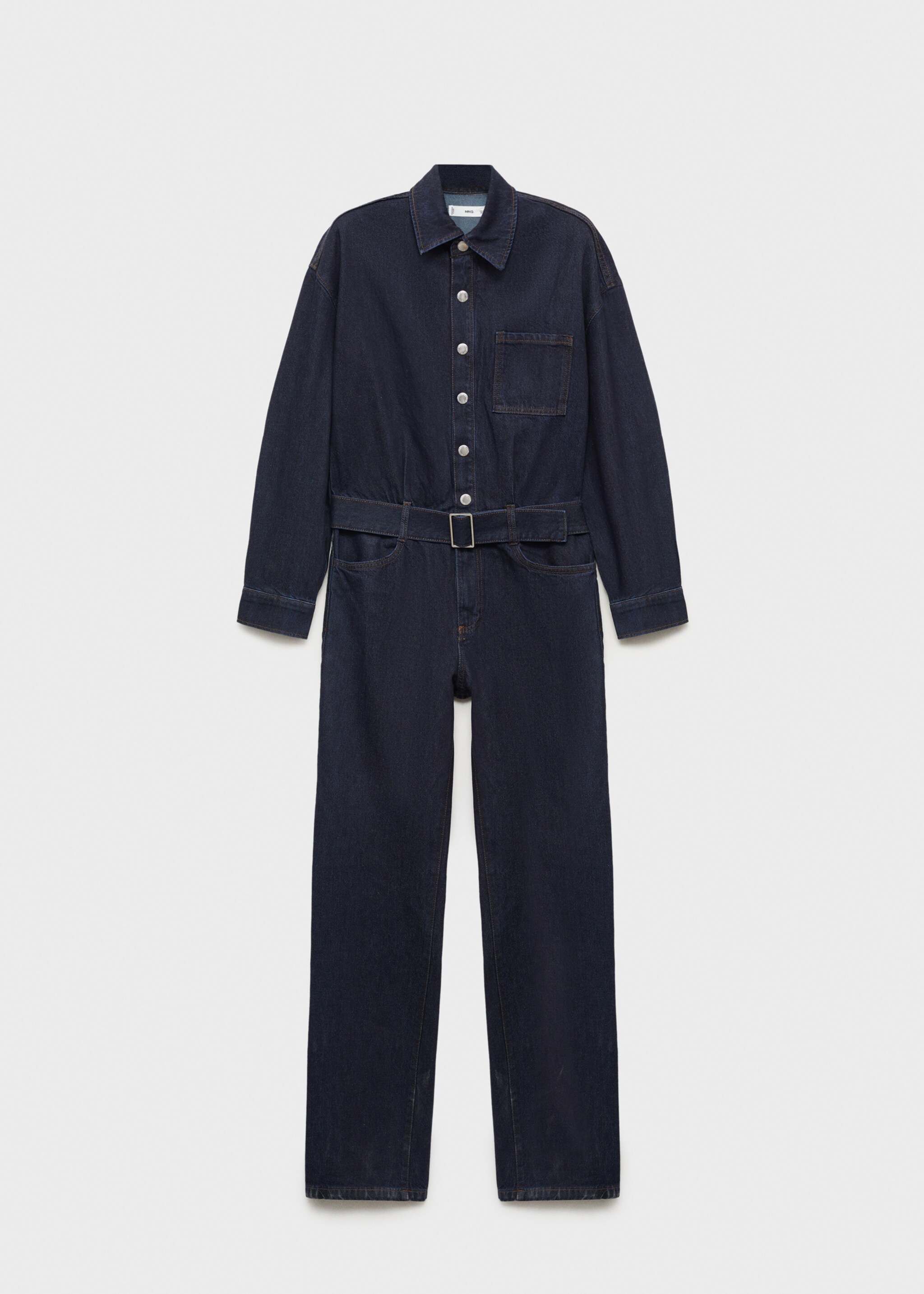 Rinse-wash denim jumpsuit with belt - Article without model, Open Blue. Ref: 87083273-00.
