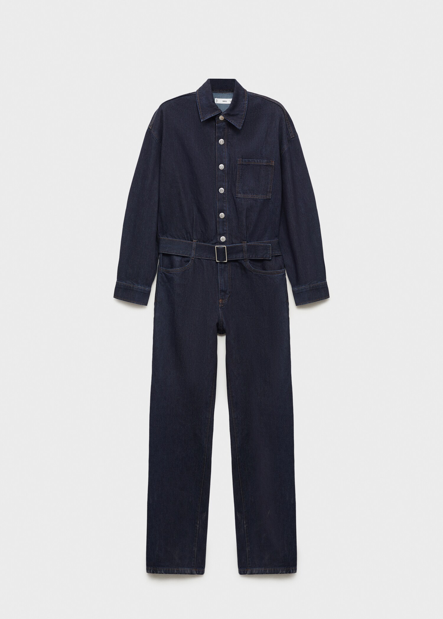 Rinse-wash denim jumpsuit with belt - Article without model